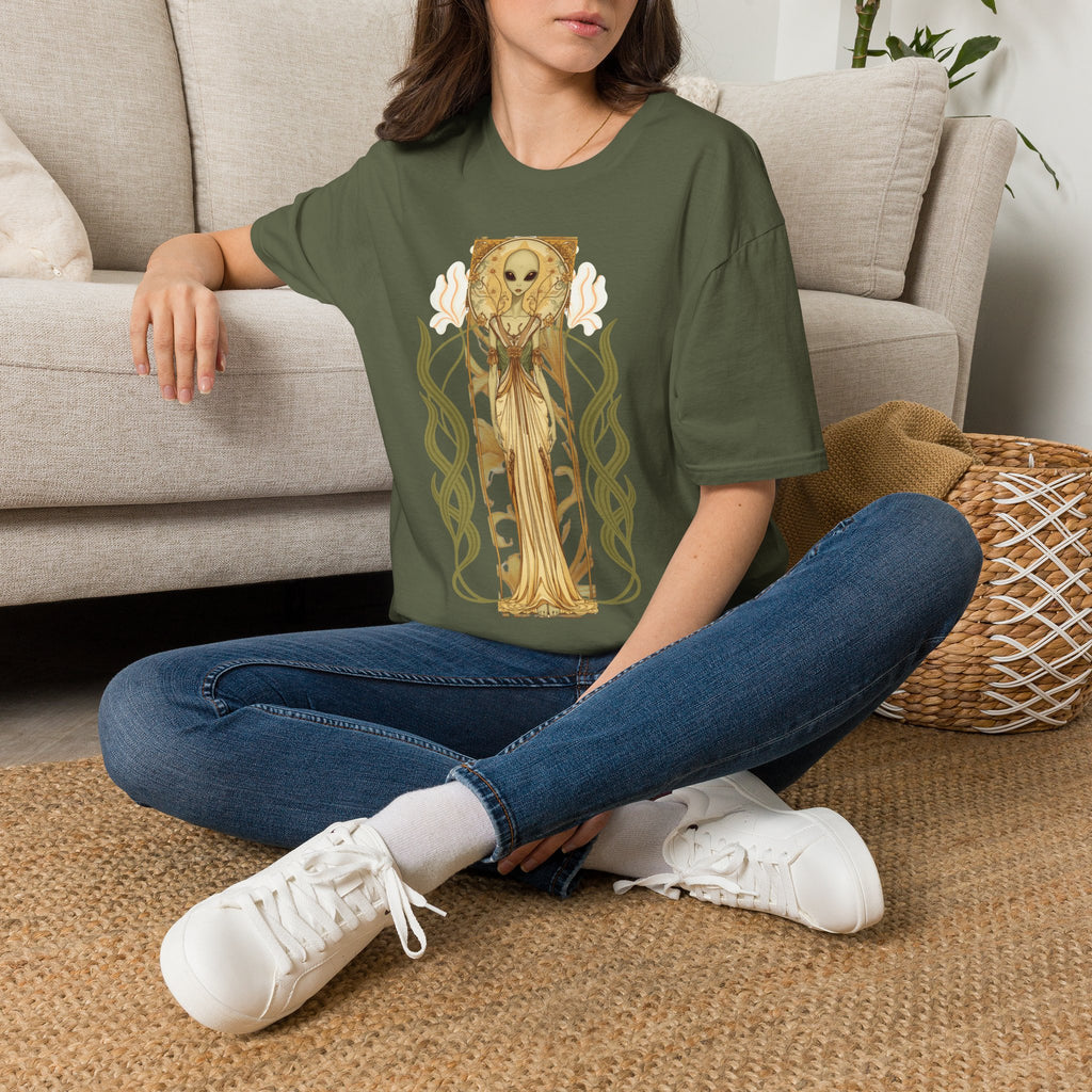 Alien Art Nouveau T-Shirt — 'Otherworldly Muse' Vintage-Style Extraterrestrial Tee