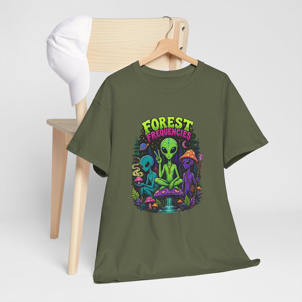 Forest Frequencies Alien T-Shirt — Psychedelic Mushroom Meditation Tee