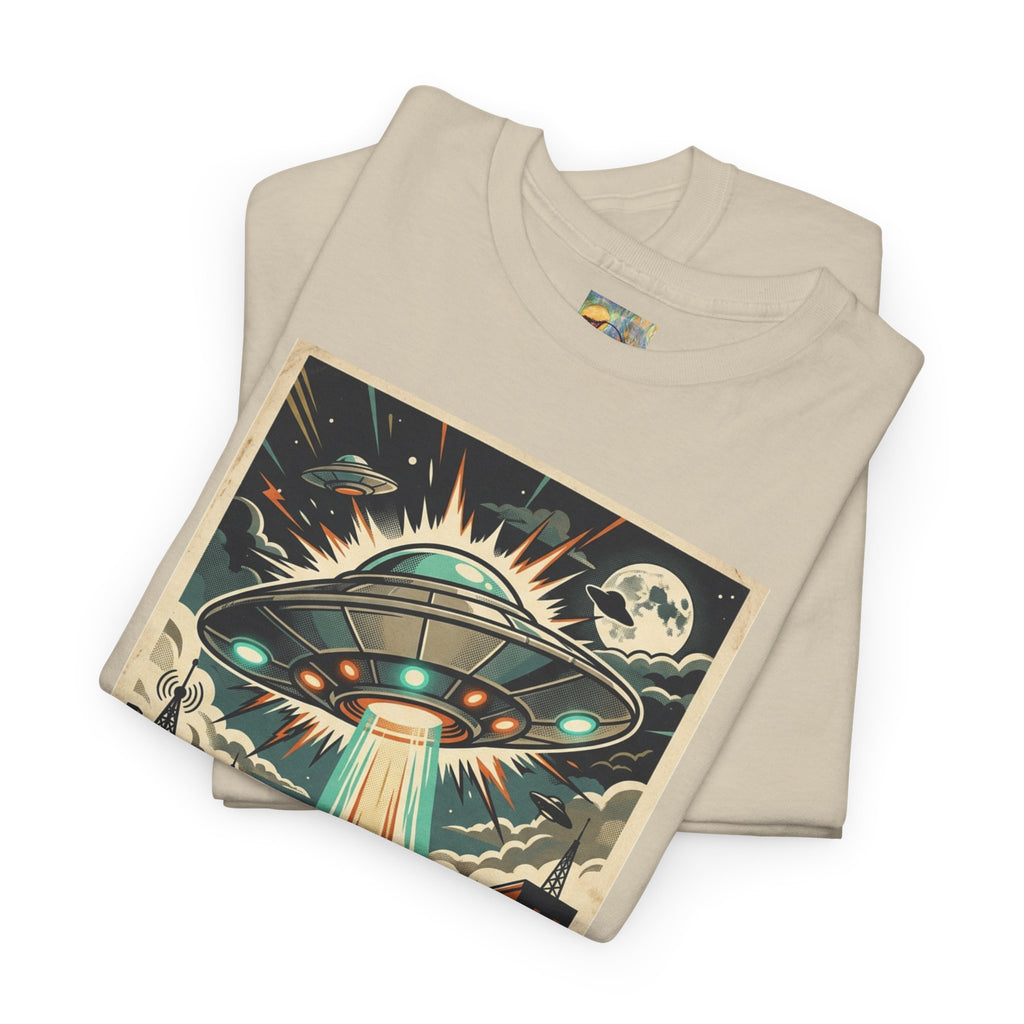 Pop Sci-fi Alien Invasion T-Shirt — Vintage UFO 'Not Again!' Graphic Tee