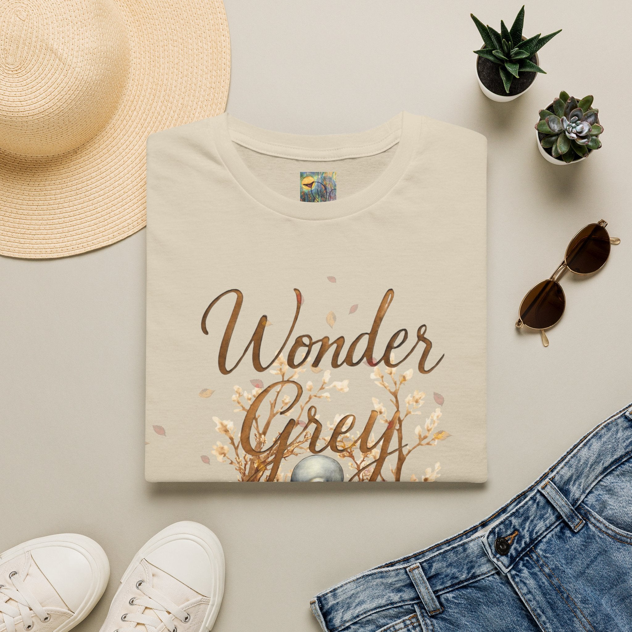 Wonder Grey T‑Shirt — Whimsical Tree & Dreamy Character Graphic