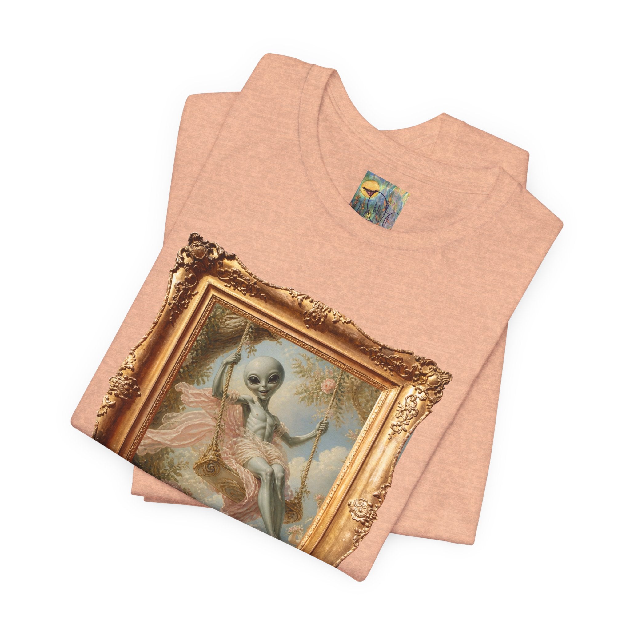 Vintage Grey alien Baroque Painting T-Shirt — Framed Alien Rococco Art Tee