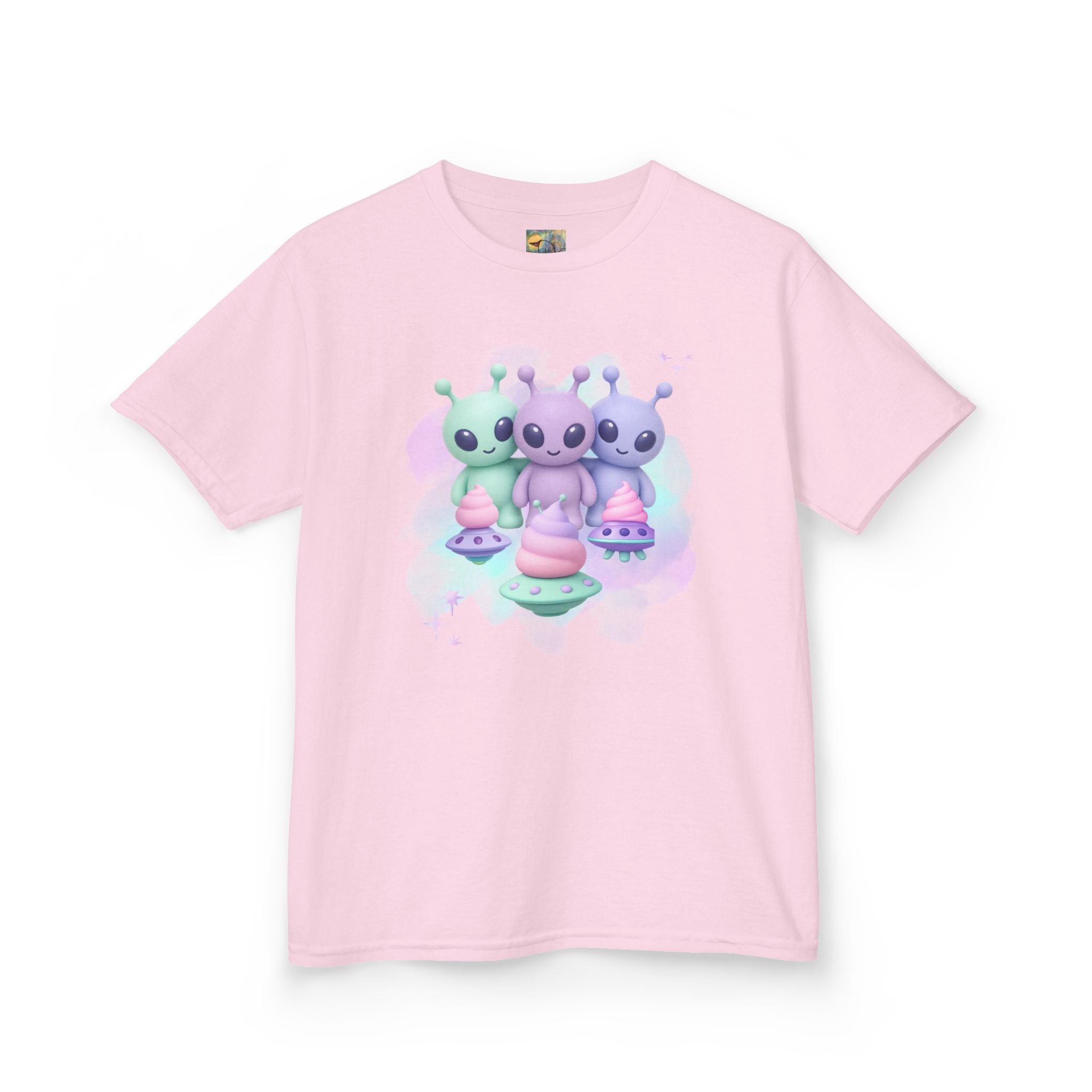 Cotton Candy UFO's Kids Alien Friends T‑Shirt — Cute Pastel UFO & Little Aliens Tee