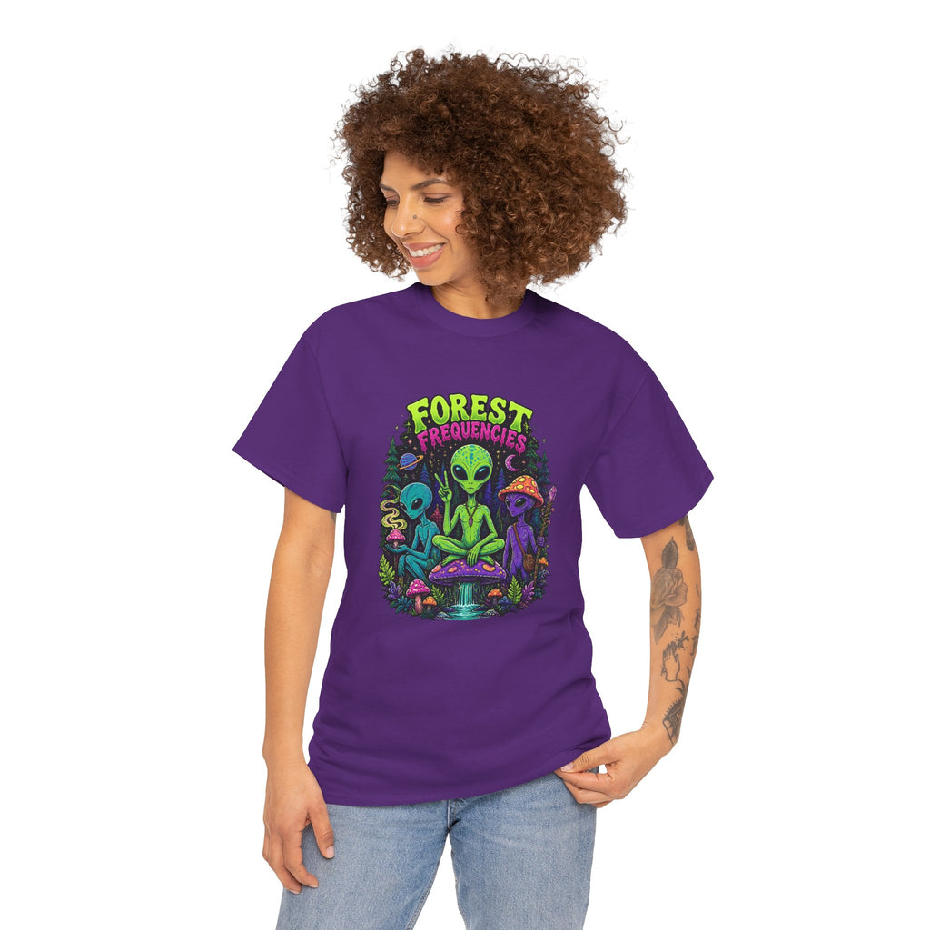 Forest Frequencies Alien T-Shirt — Psychedelic Mushroom Meditation Tee