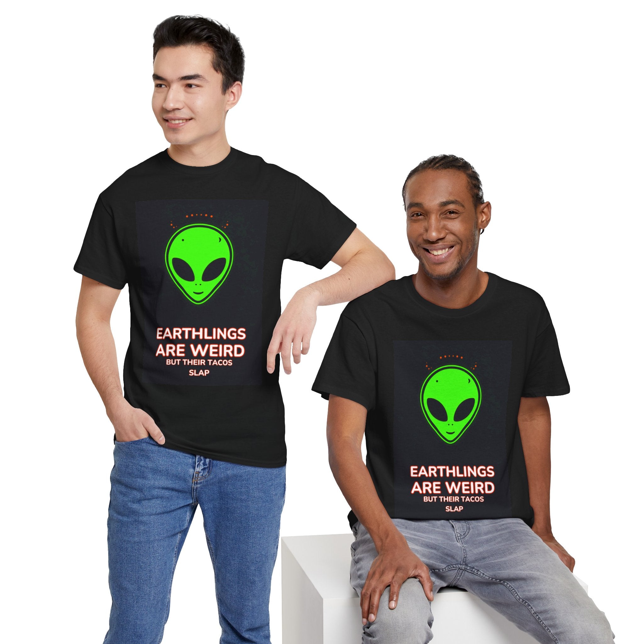 Alien tacos heavy cotton tee worn by model