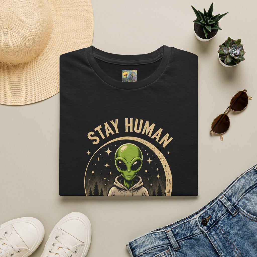 Alien 'Stay Human' T-Shirt — Meditation Graphic Tee, Keep It Real