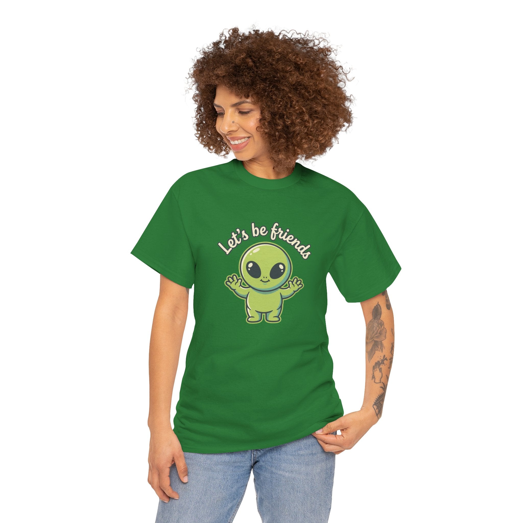 Let's Be Friends Alien T-Shirt — Cute Green Alien Graphic Tee