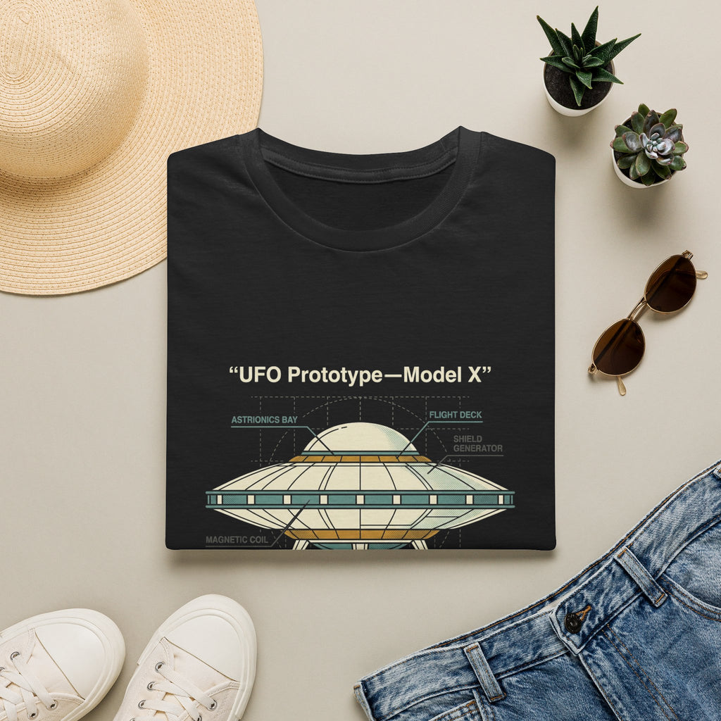 UFO Diagram Technical T-Shirt — Retro Schematic Alien Spaceship Tee