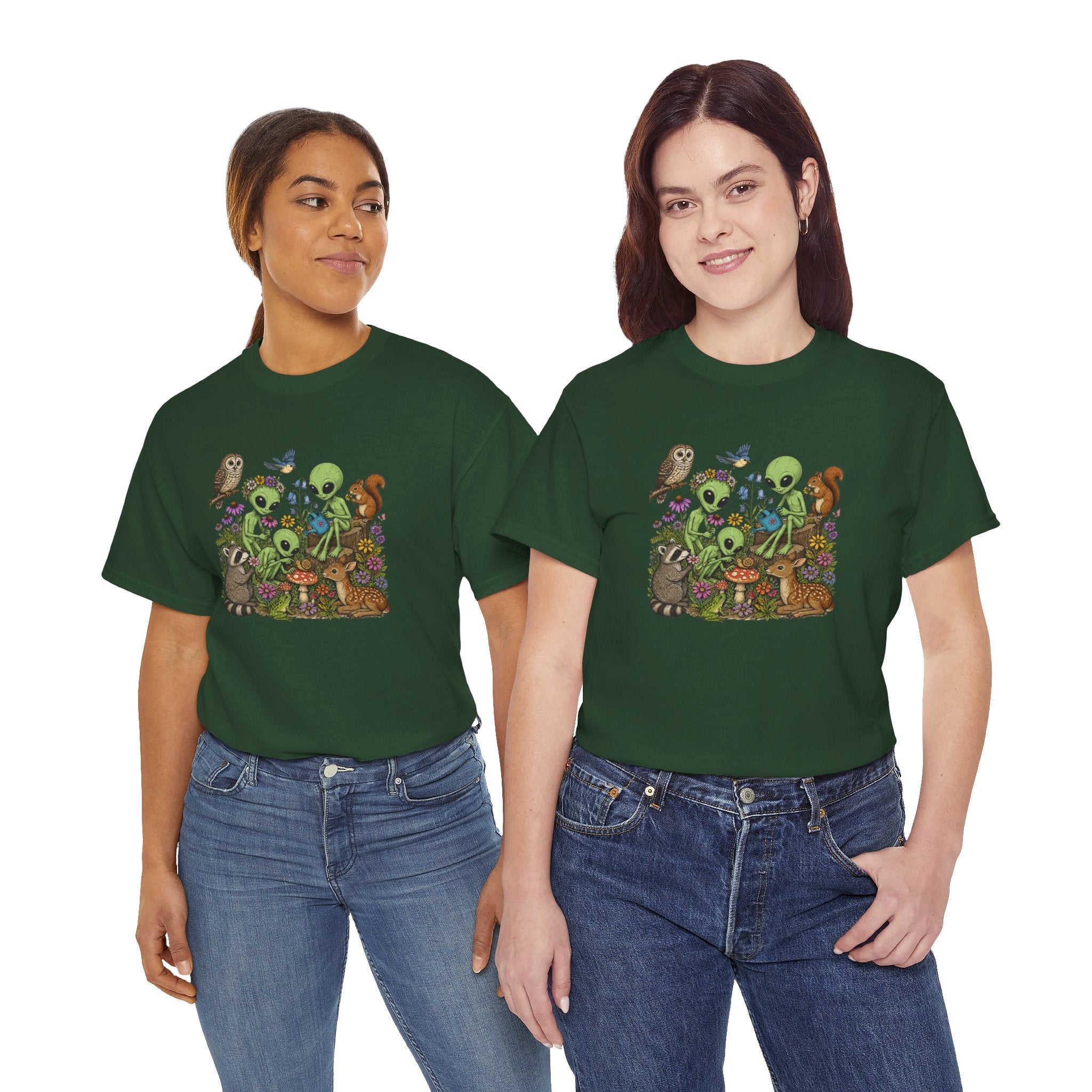 Alien Forest Friends T‑Shirt — Cute Alien & Woodland Animals Graphic Tee