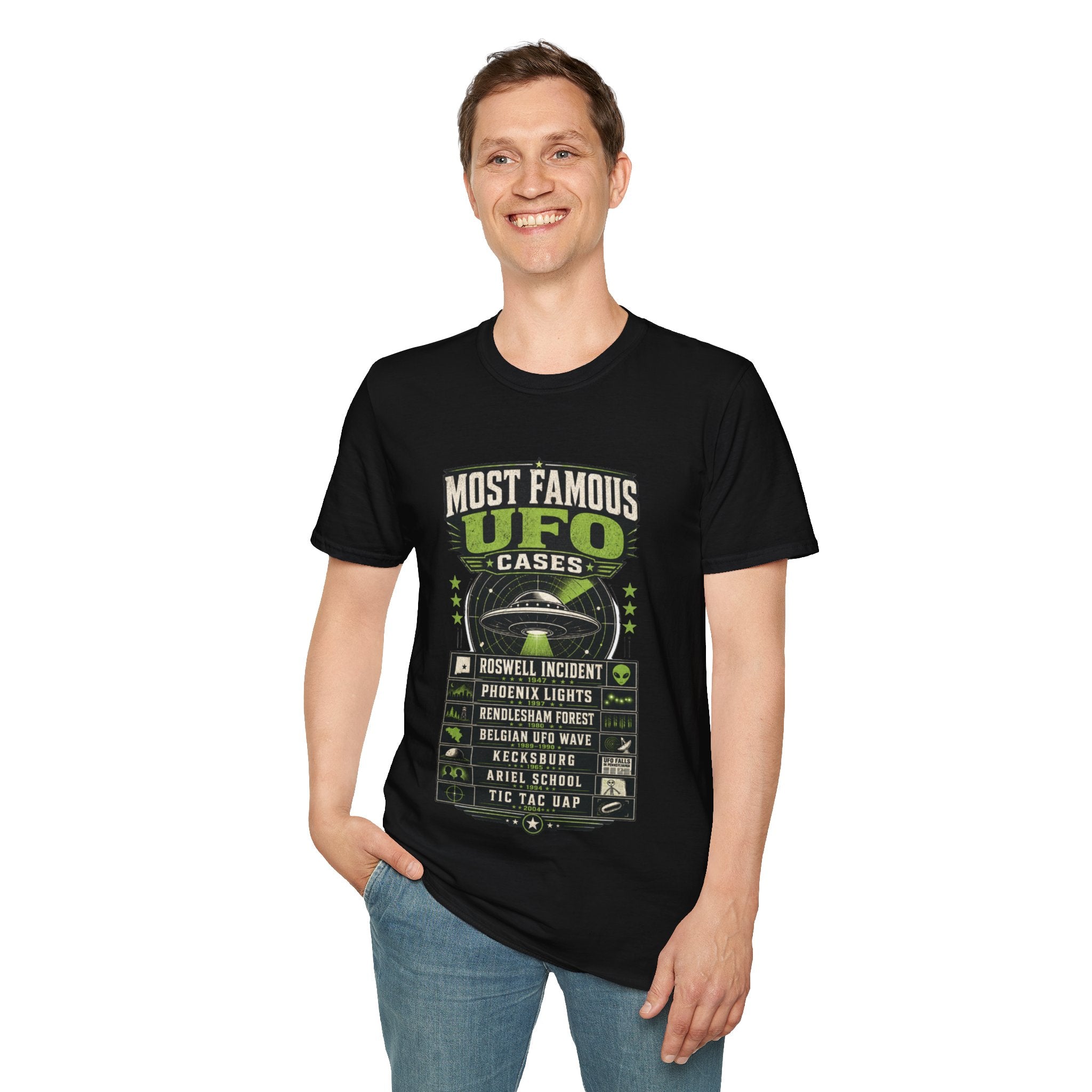 Most Famous UFO Cases T-Shirt — Roswell & Top Alien Encounters Tee