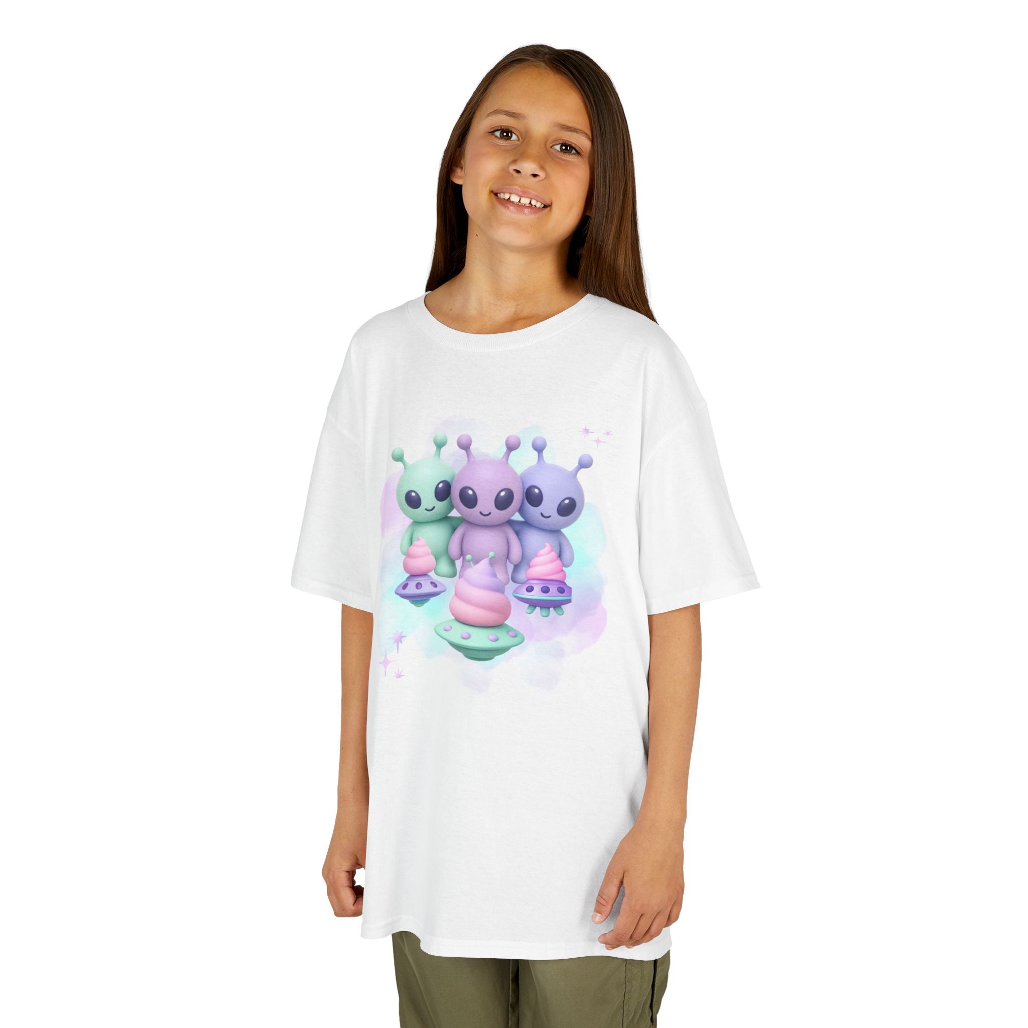 Cotton Candy UFO's Kids Alien Friends T‑Shirt — Cute Pastel UFO & Little Aliens Tee