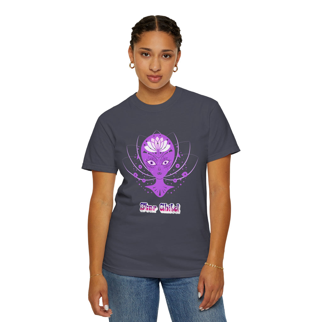 Star Child Alien T-Shirt — Purple Cosmic Alien Graphic Tee