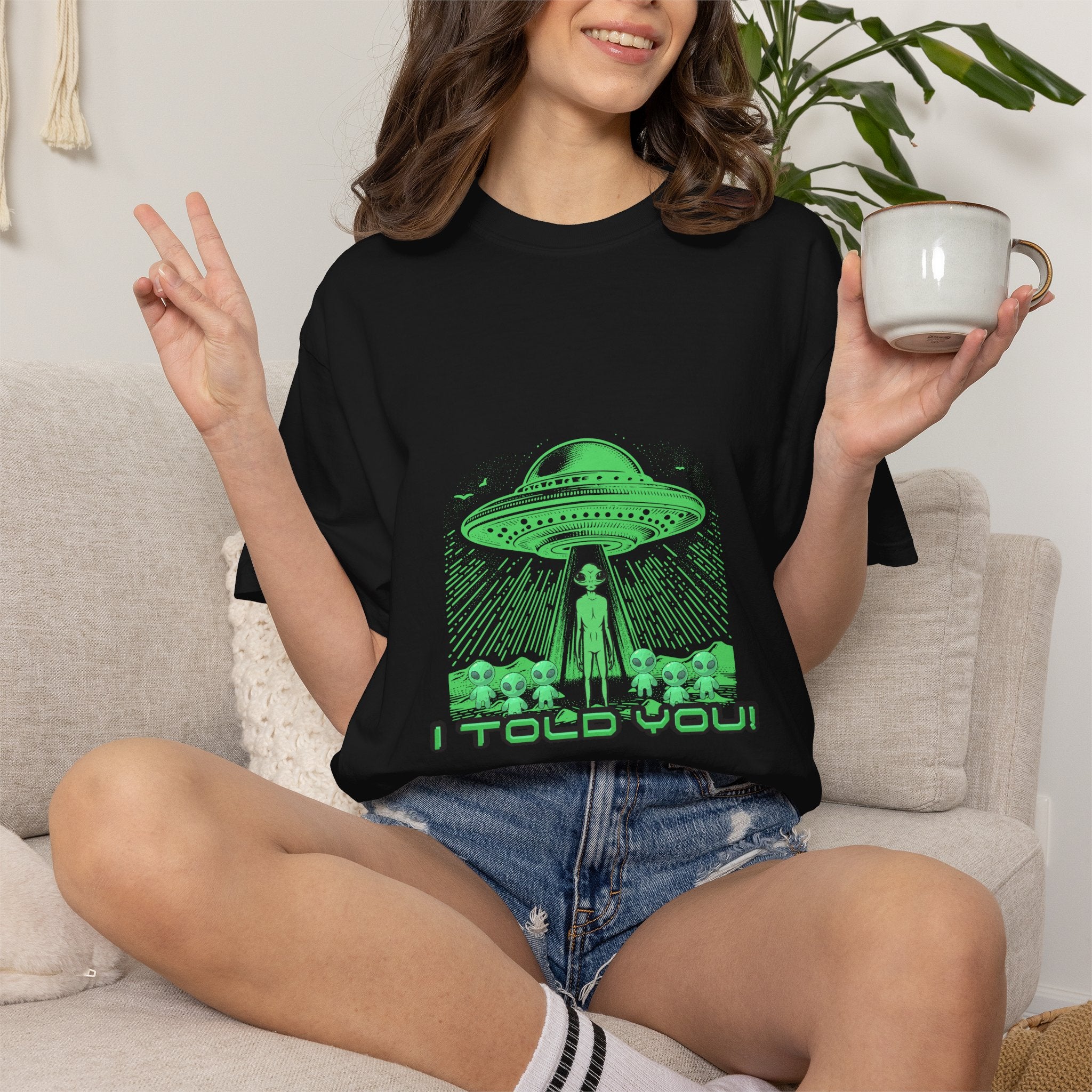 Alien Abduction T-Shirt — "I Told You" Neon UFO Graphic