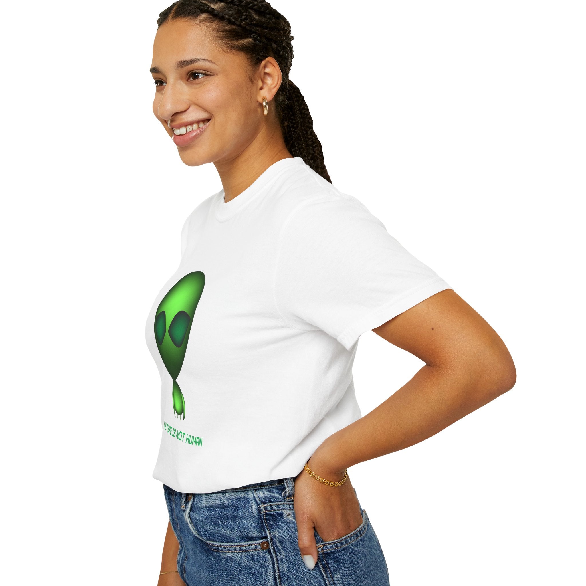 Green Alien T-Shirt — "My Type Is Not Human" Graphic Tee