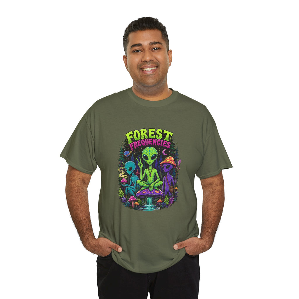 Forest Frequencies Alien T-Shirt — Psychedelic Mushroom Meditation Tee