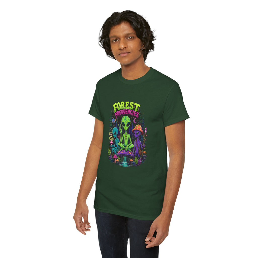Forest Frequencies Alien T-Shirt — Psychedelic Mushroom Meditation Tee
