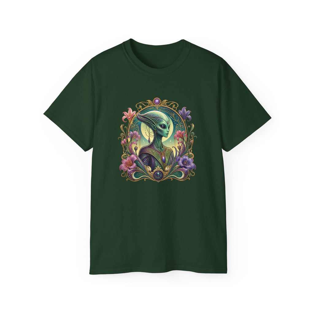 Alien Muse Floral T-Shirt — Vintage Art Nouveau Space Portrait Tee