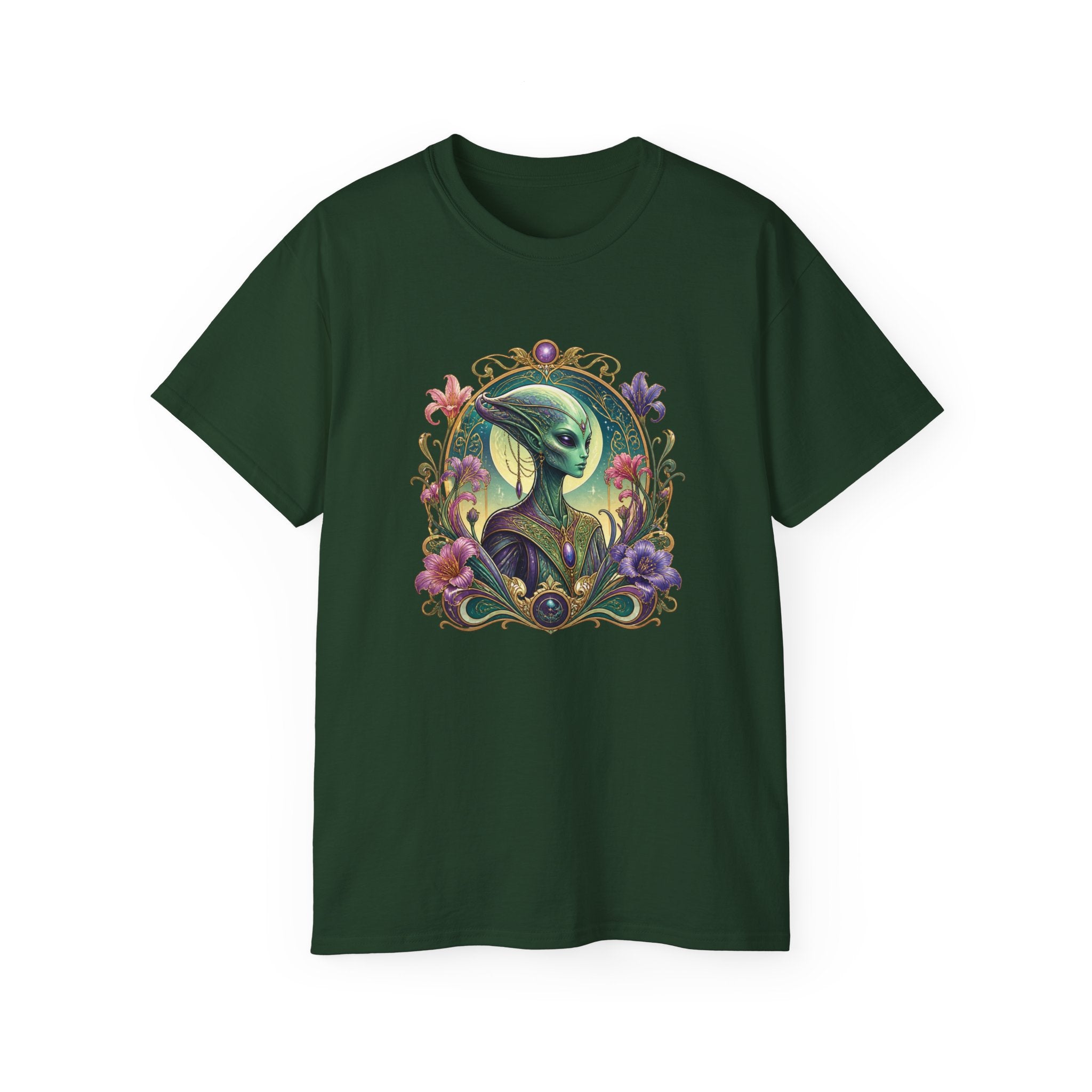 Alien Muse Floral T-Shirt — Vintage Art Nouveau Space Portrait Tee
