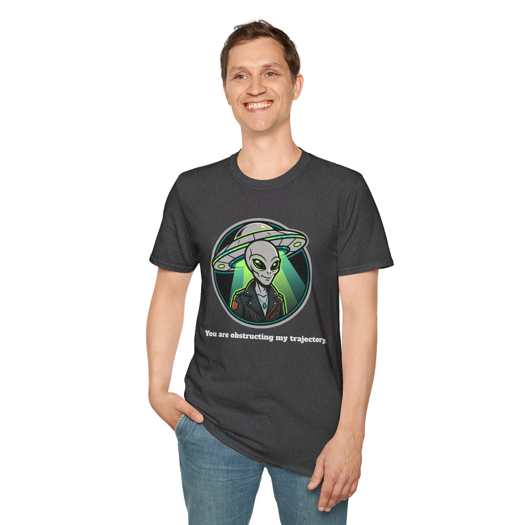 Alien UFO Graphic T-Shirt "You are blocking my trajectory" — Retro Green Extraterrestrial Design