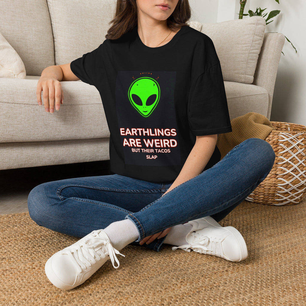Alien tacos t-shirt worn by model