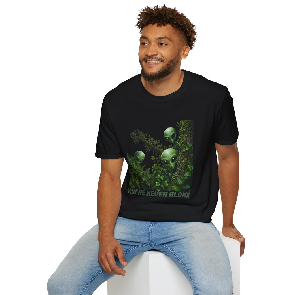 Alien Friends T‑Shirt — "You're Never Alone" Green Extraterrestrial Graphic Tee