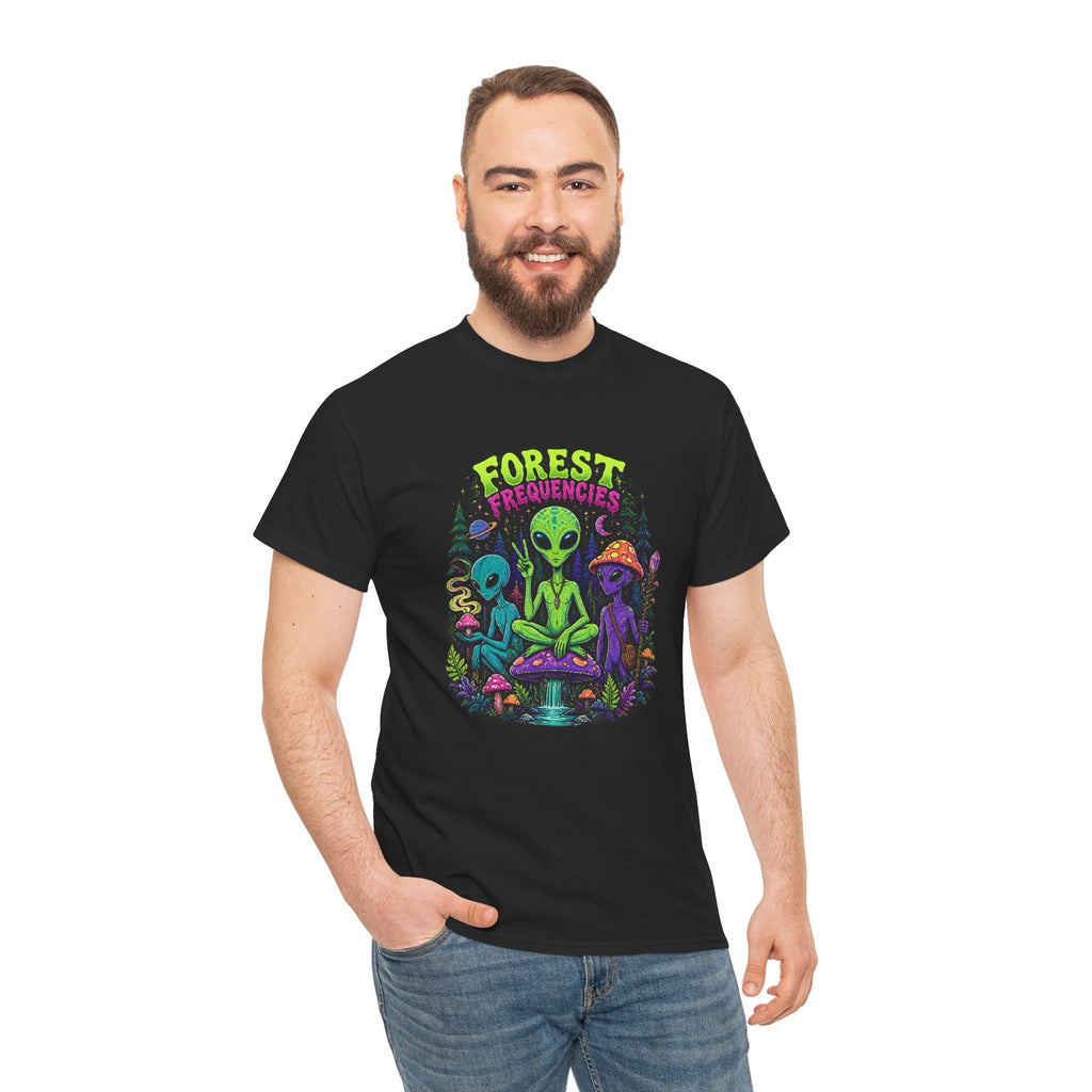 Forest Frequencies Alien T-Shirt — Psychedelic Mushroom Meditation Tee