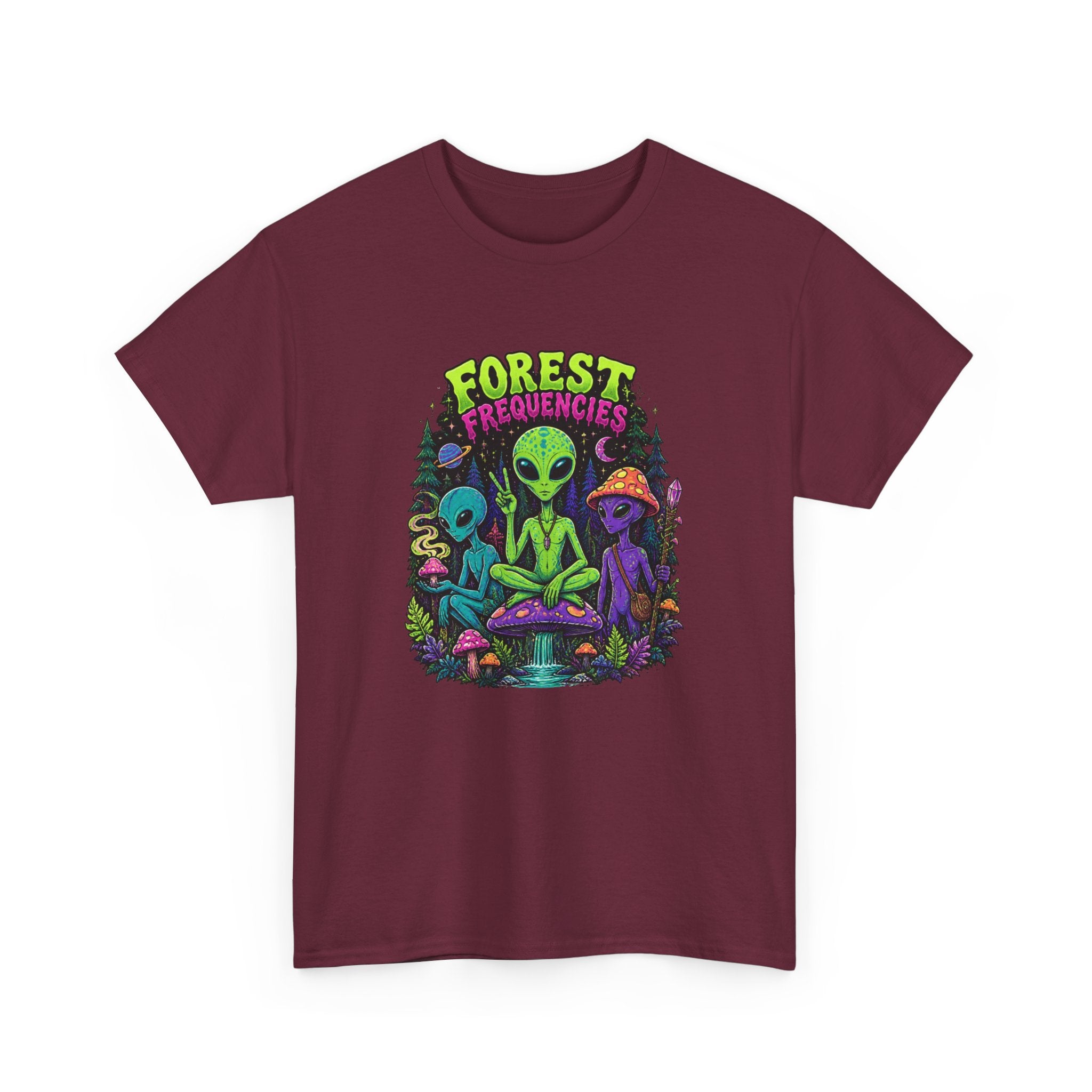 Forest Frequencies Alien T-Shirt — Psychedelic Mushroom Meditation Tee
