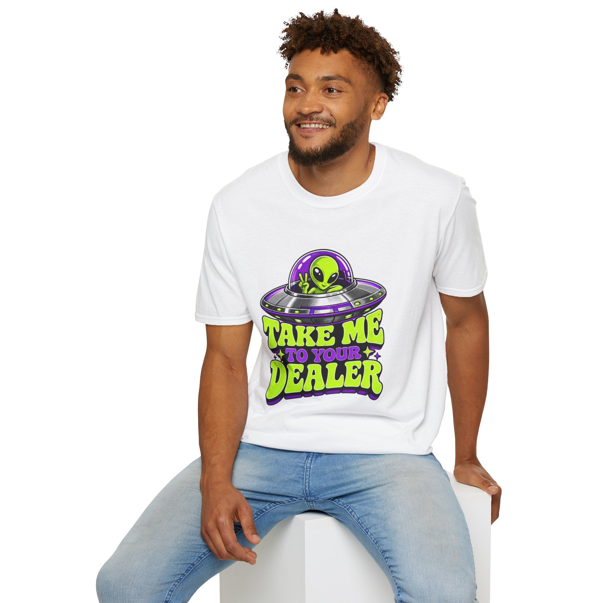 Alien UFO T‑Shirt — "Take Me to Your Dealer" Graphic Tee
