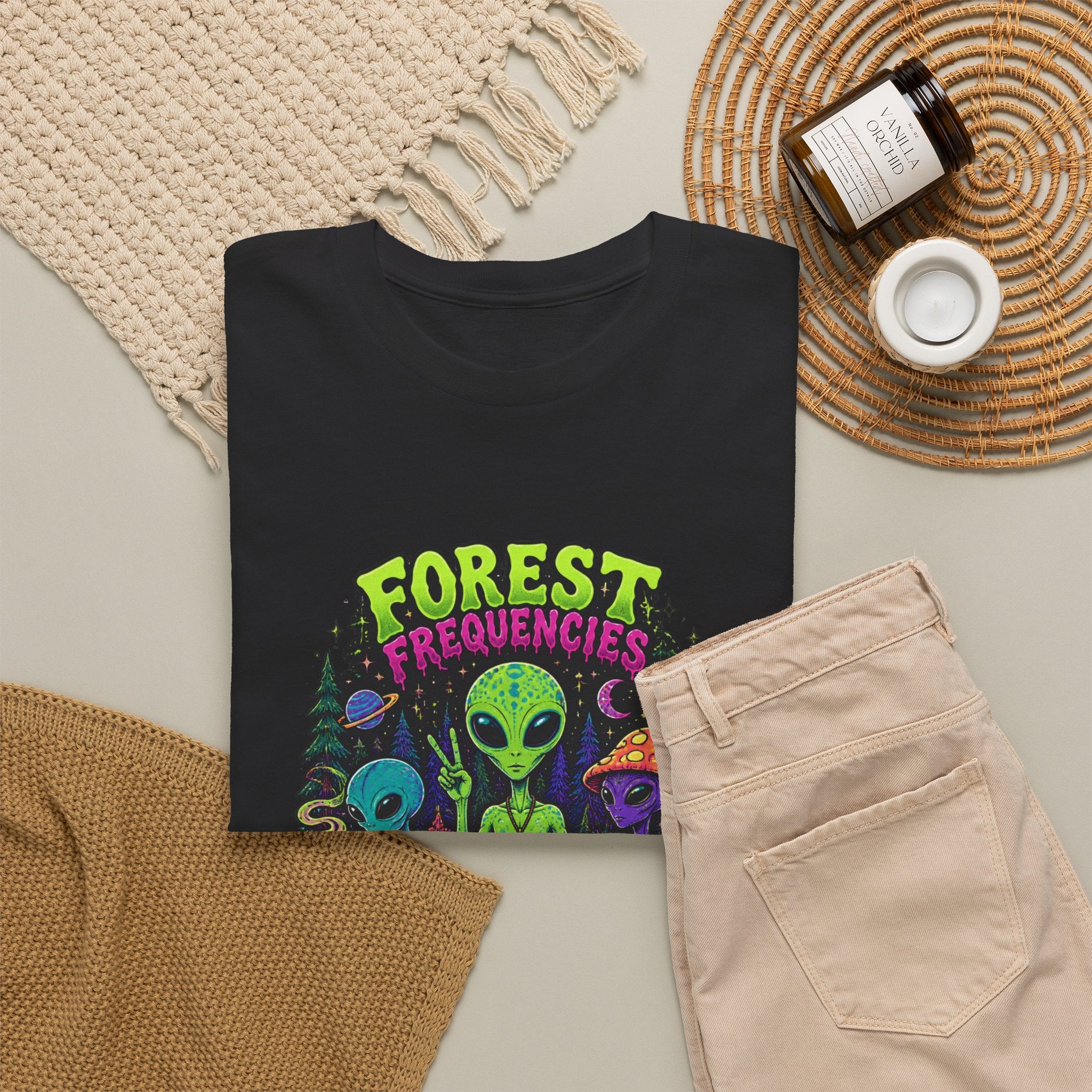 Forest Frequencies Alien T-Shirt — Psychedelic Mushroom Meditation Tee