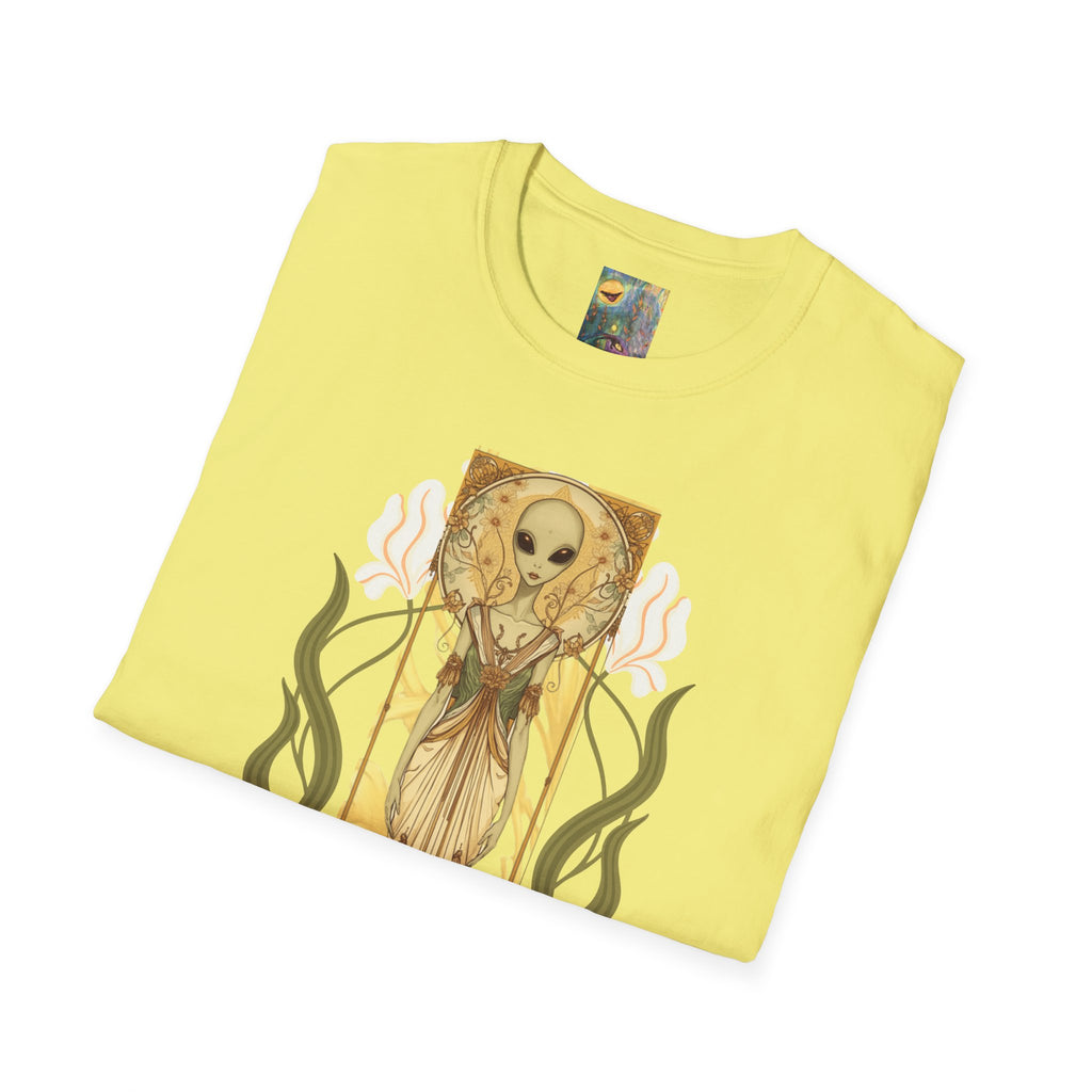 Alien Art Nouveau T-Shirt — 'Otherworldly Muse' Vintage-Style Extraterrestrial Tee