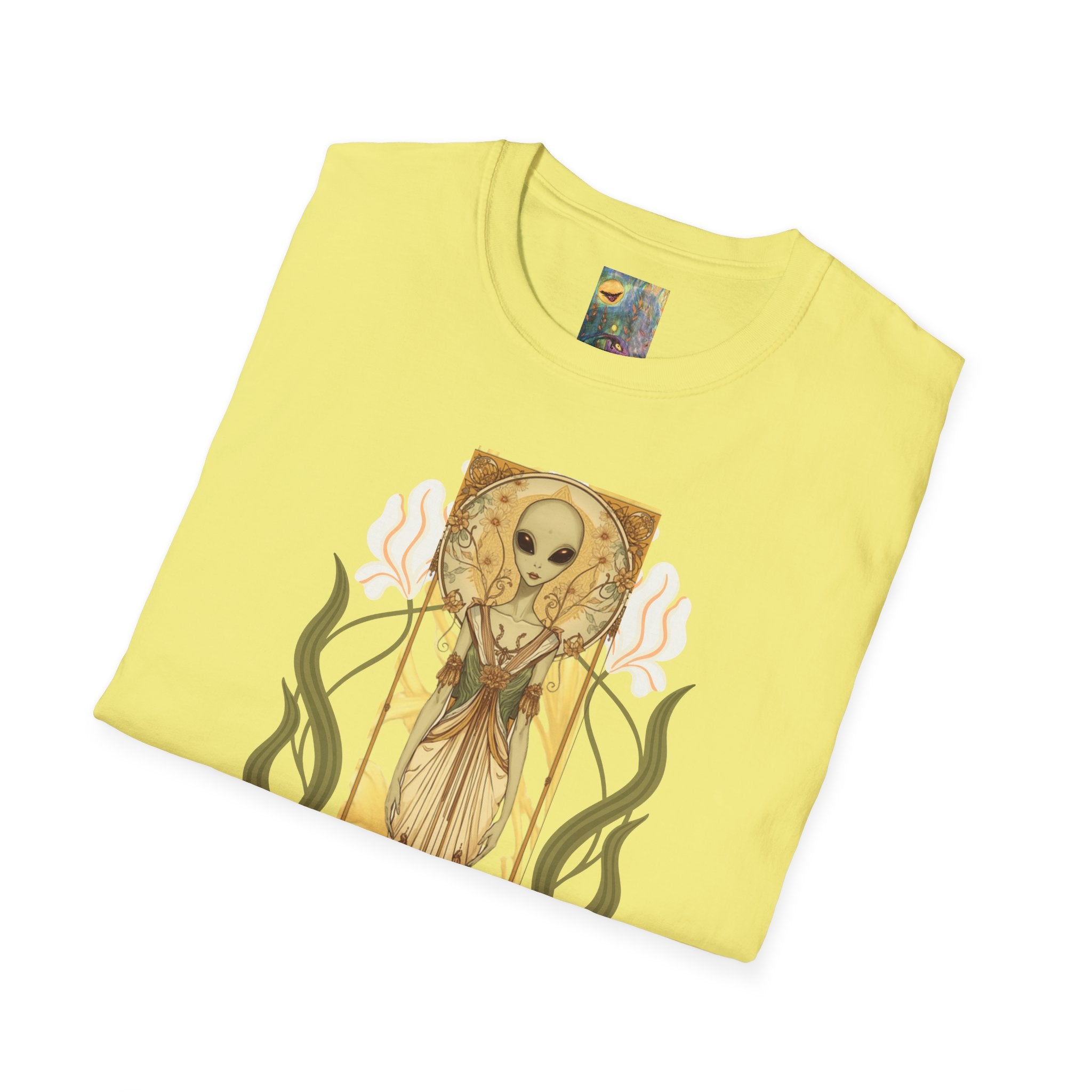 Alien Art Nouveau T-Shirt — 'Otherworldly Muse' Vintage-Style Extraterrestrial Tee