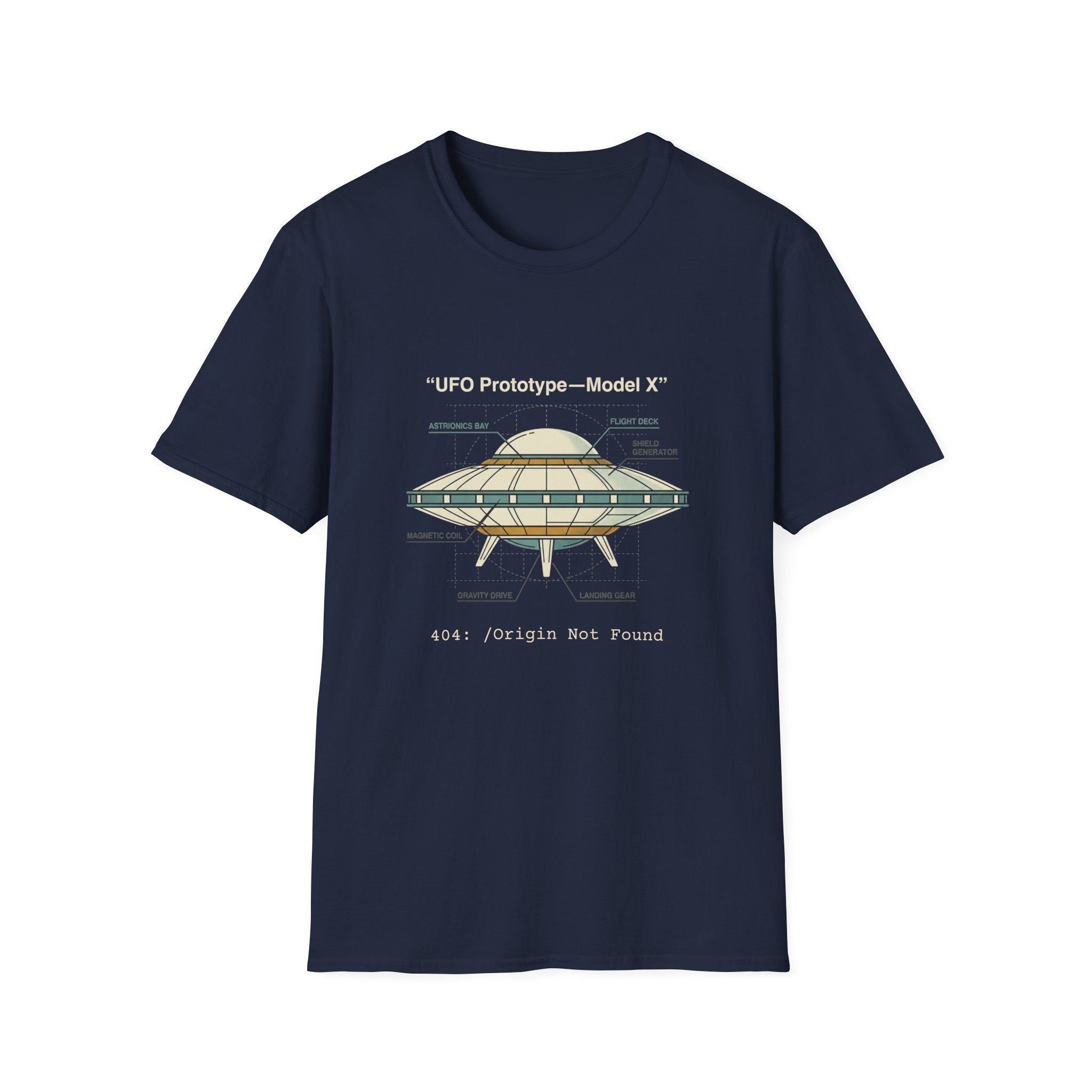 UFO Diagram Technical T-Shirt — Retro Schematic Alien Spaceship Tee