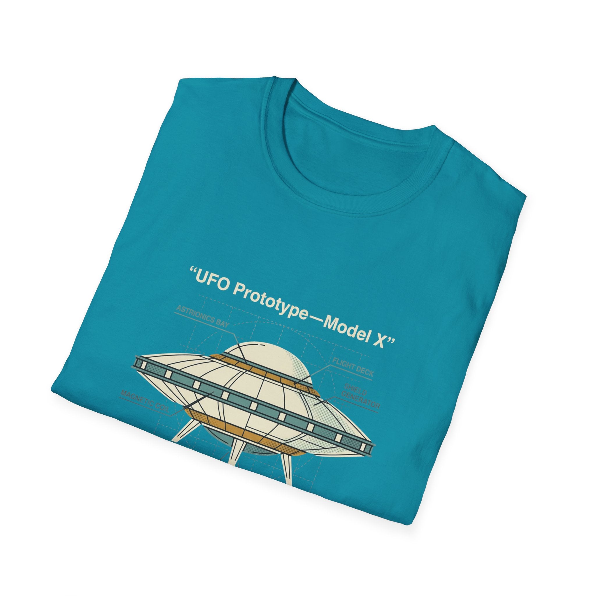 UFO Diagram Technical T-Shirt — Retro Schematic Alien Spaceship Tee