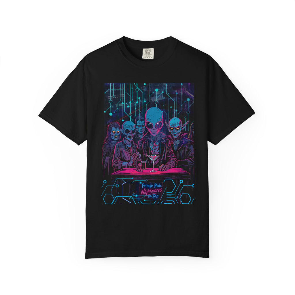 Fringe Bar: Nightmares on Tap T-Shirt — Retro Cyberpunk Horror Aliens Graphic Tee