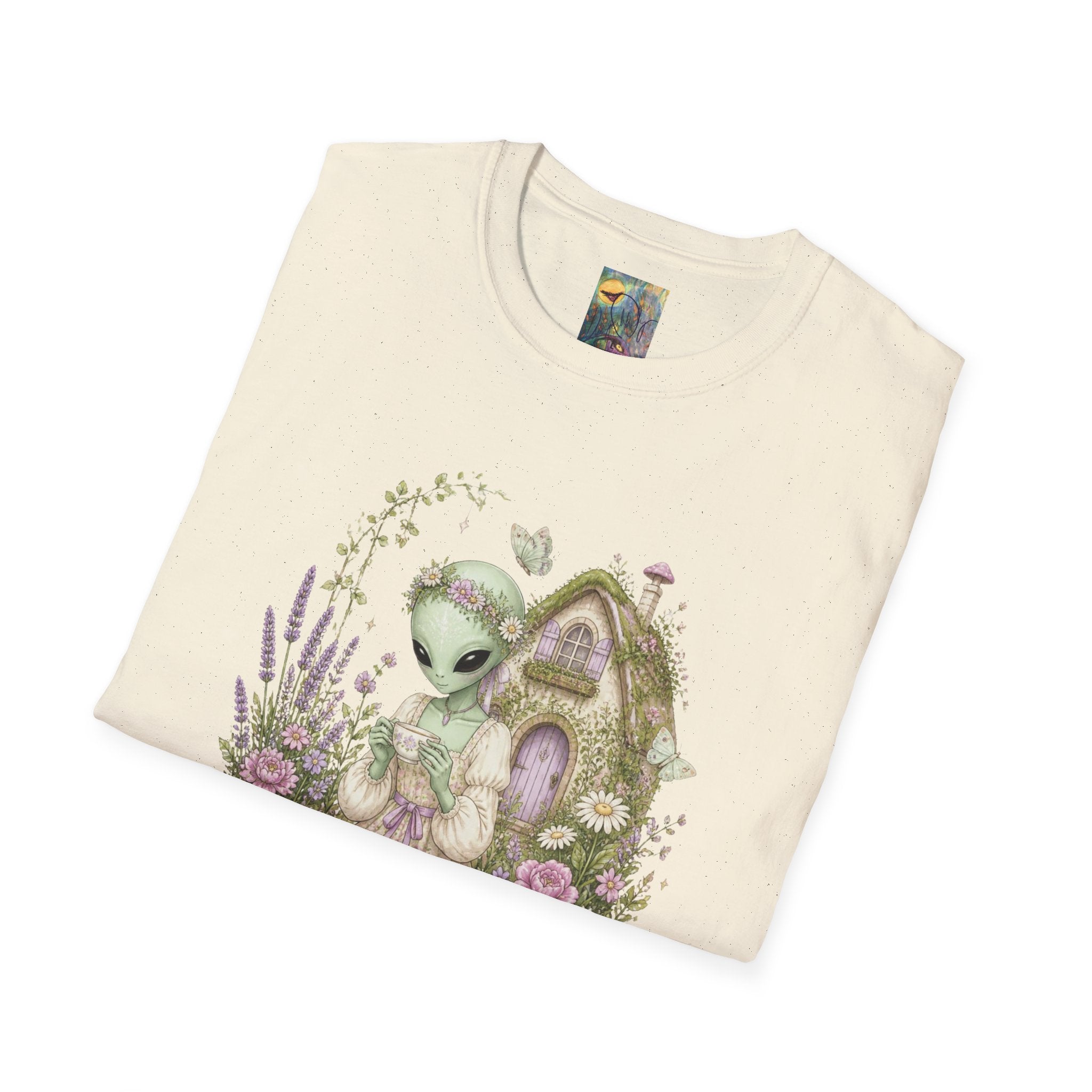 Alien Cottage Tee — Whimsical Floral Alien Garden T-Shirt