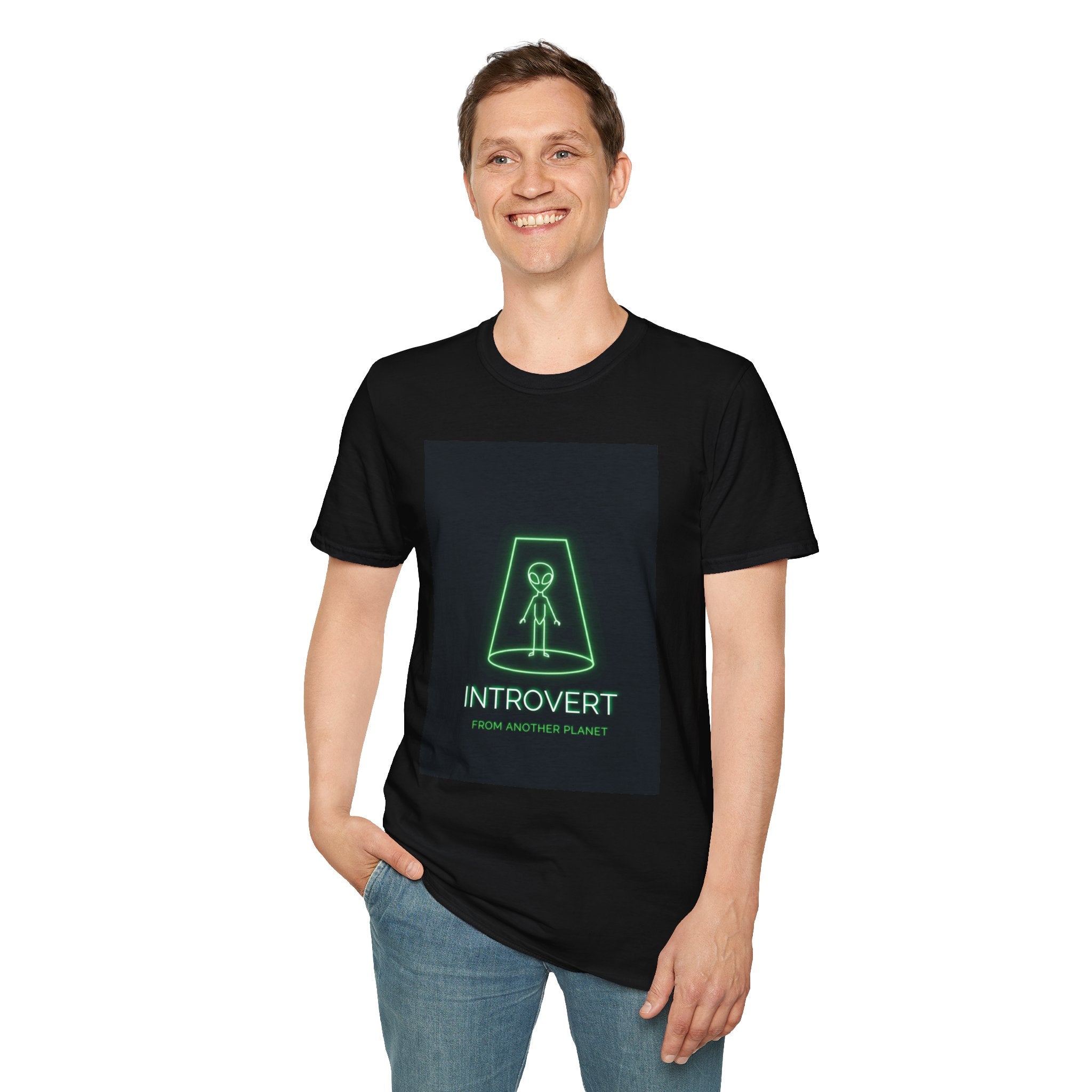Alien introvert t-shirt close-up graphic