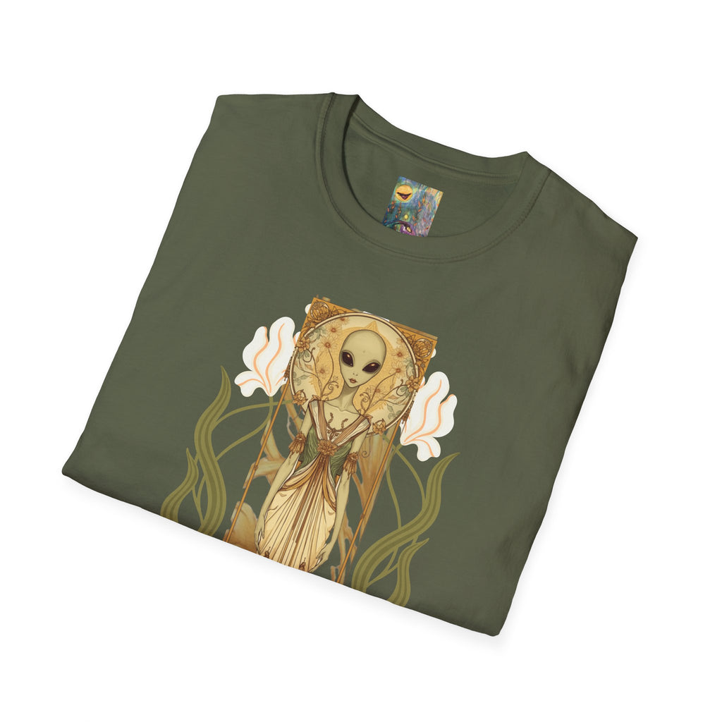 Alien Art Nouveau T-Shirt — 'Otherworldly Muse' Vintage-Style Extraterrestrial Tee