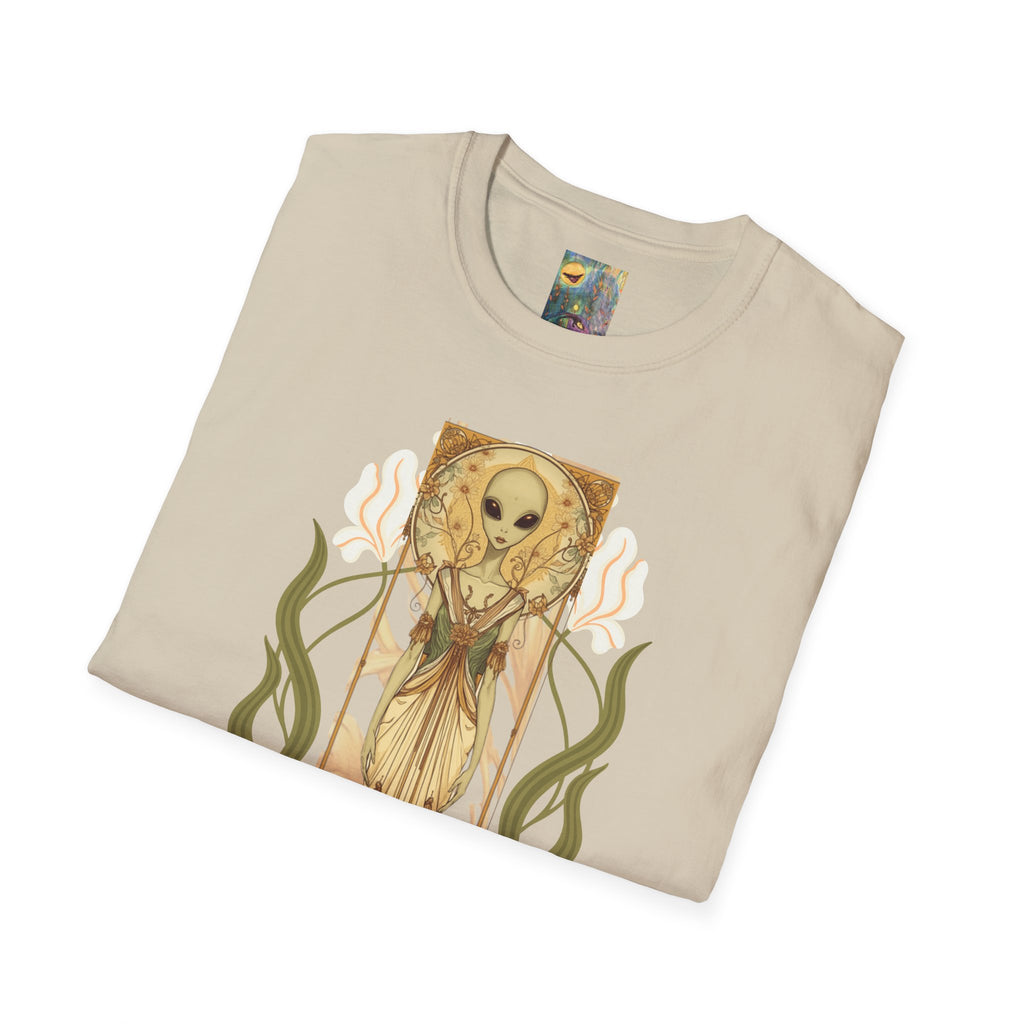 Alien Art Nouveau T-Shirt — 'Otherworldly Muse' Vintage-Style Extraterrestrial Tee