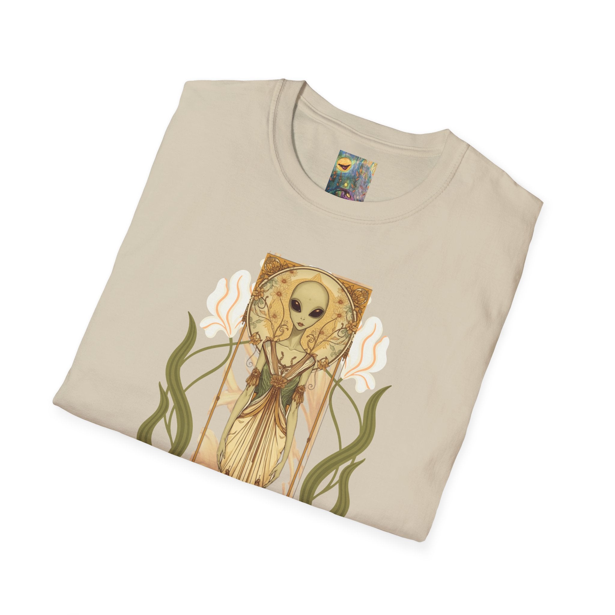 Alien Art Nouveau T-Shirt — 'Otherworldly Muse' Vintage-Style Extraterrestrial Tee