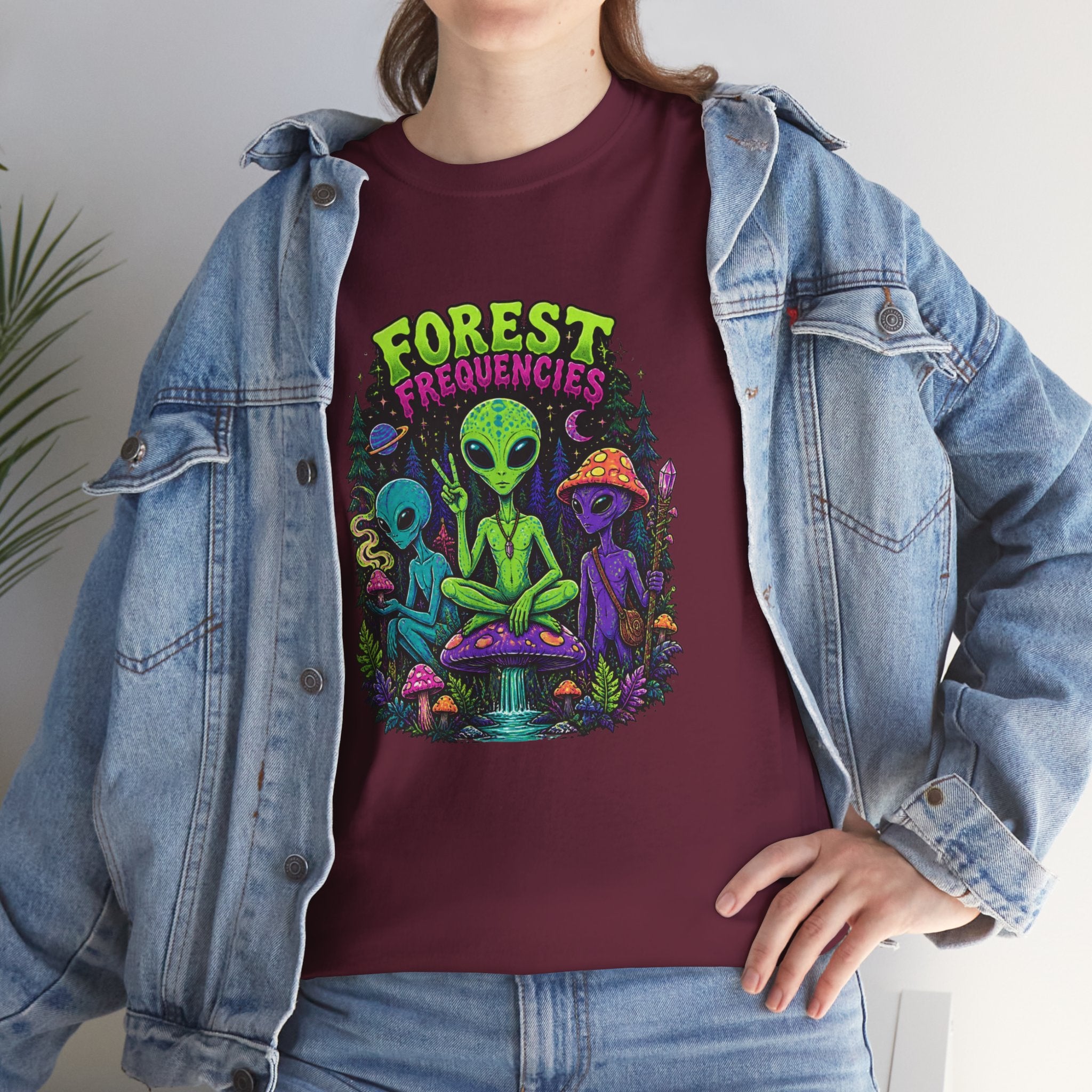 Forest Frequencies Alien T-Shirt — Psychedelic Mushroom Meditation Tee
