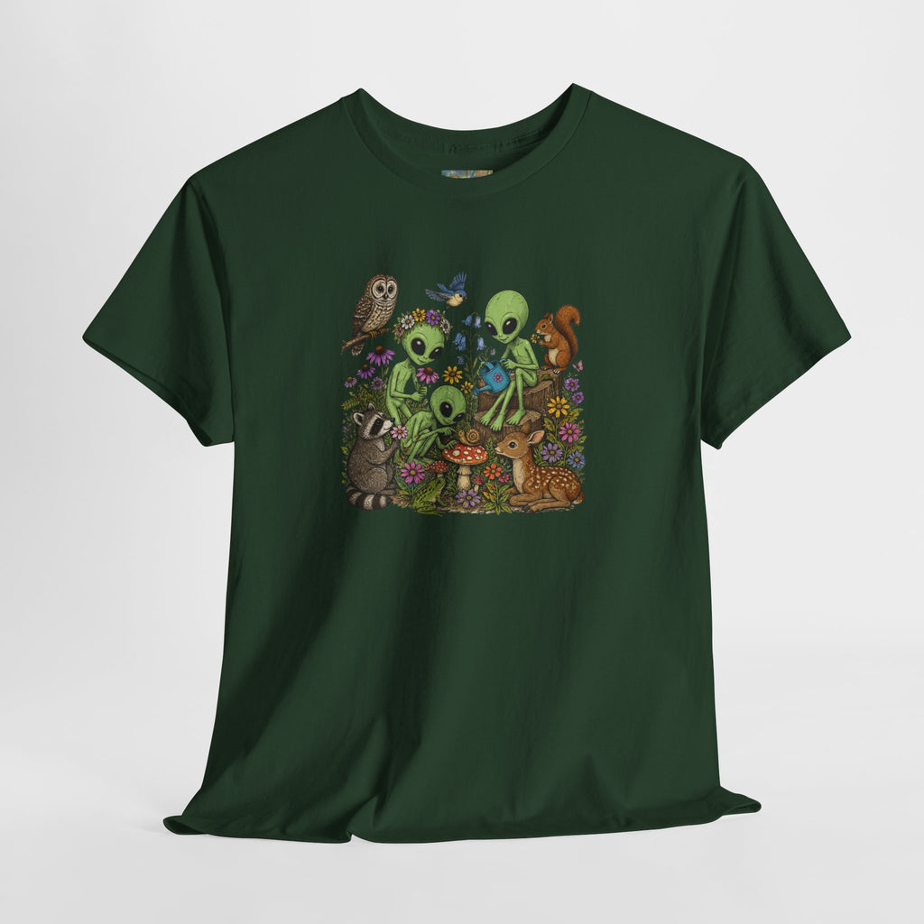 Alien Forest Friends T‑Shirt — Cute Alien & Woodland Animals Graphic Tee