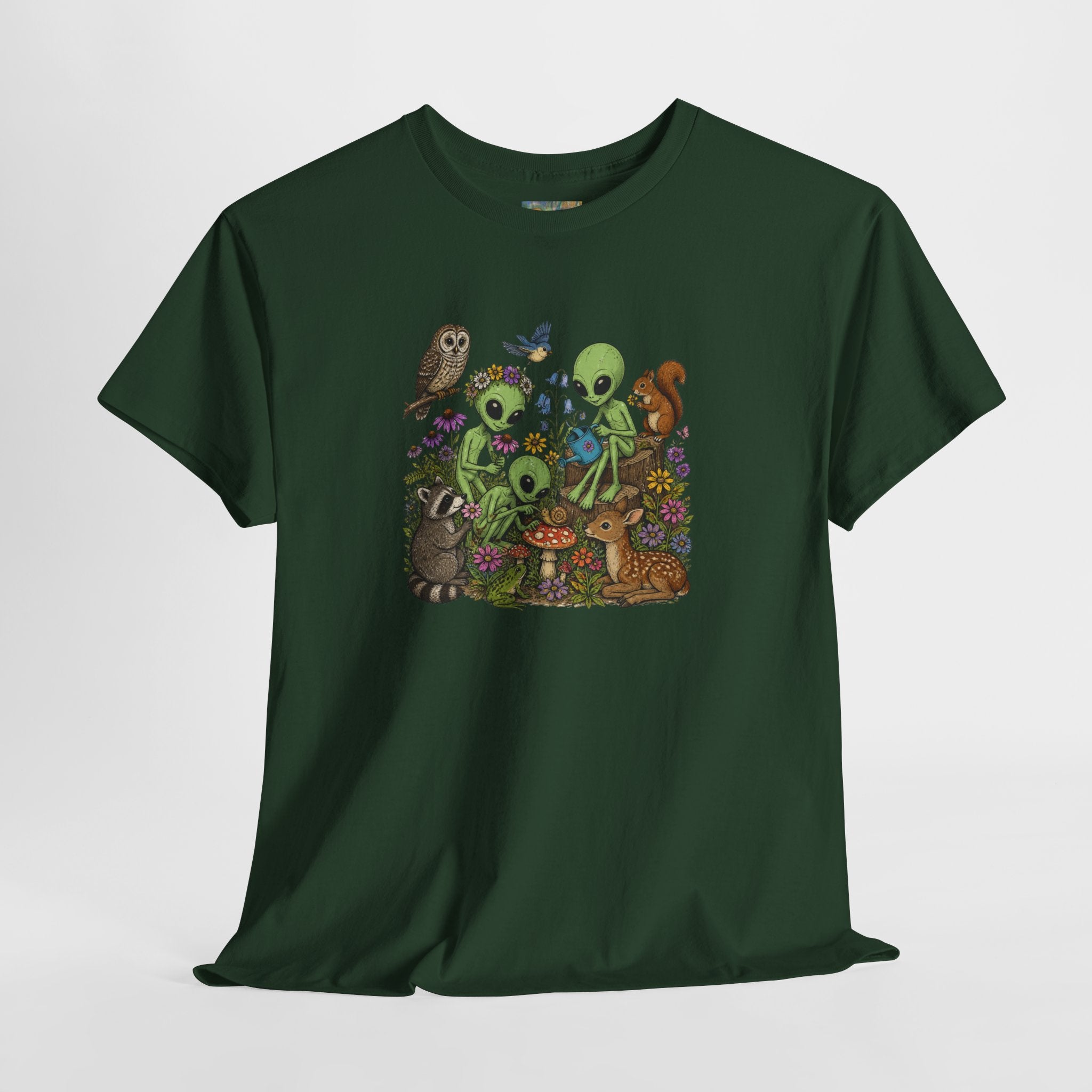Alien Forest Friends T‑Shirt — Cute Alien & Woodland Animals Graphic Tee