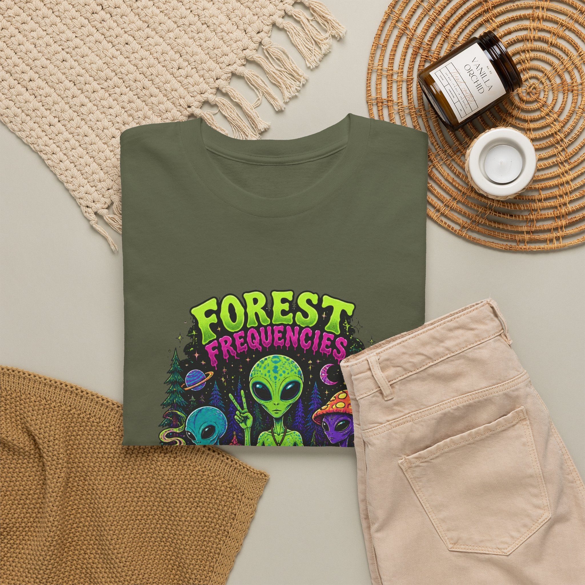 Forest Frequencies Alien T-Shirt — Psychedelic Mushroom Meditation Tee