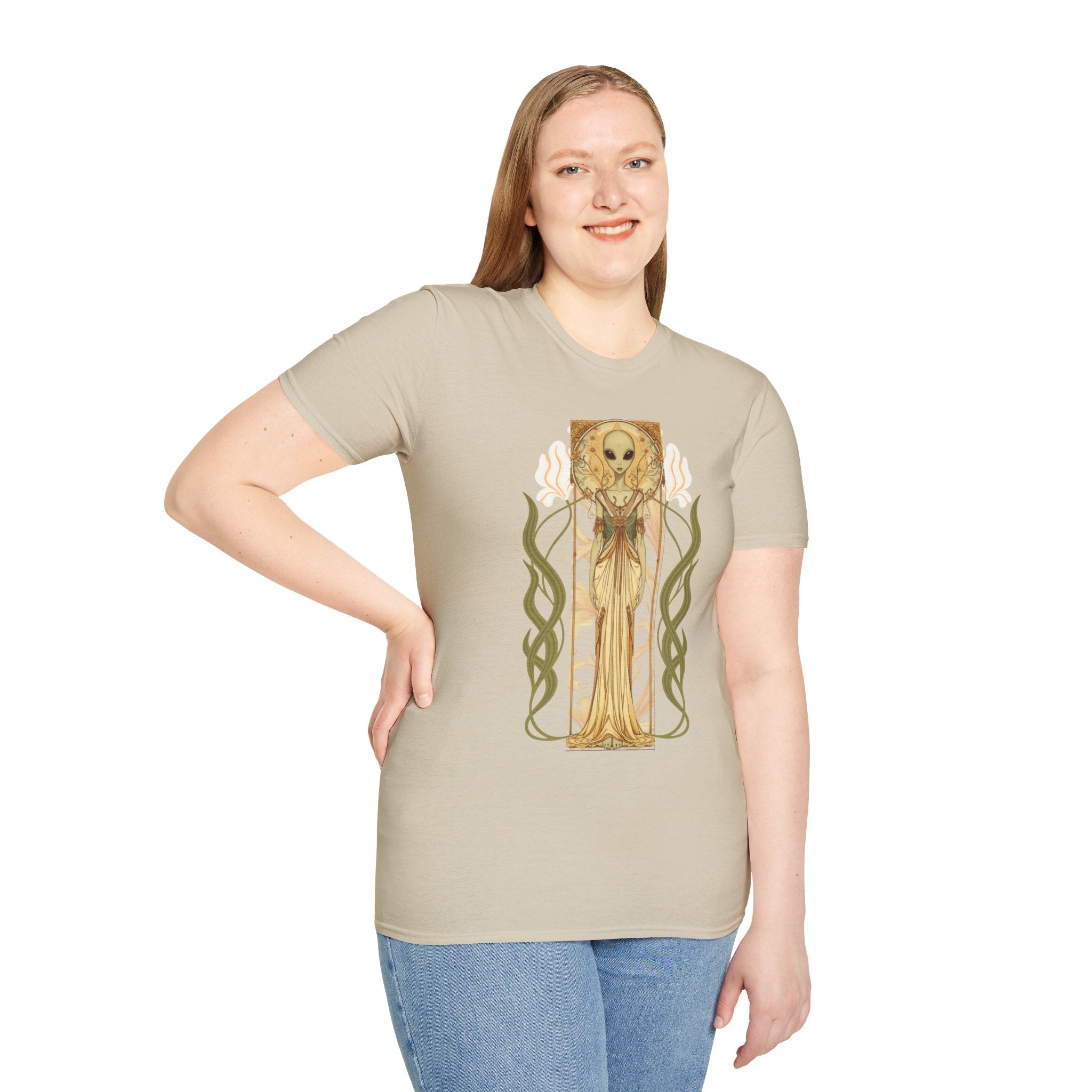 Alien Art Nouveau T-Shirt — 'Otherworldly Muse' Vintage-Style Extraterrestrial Tee