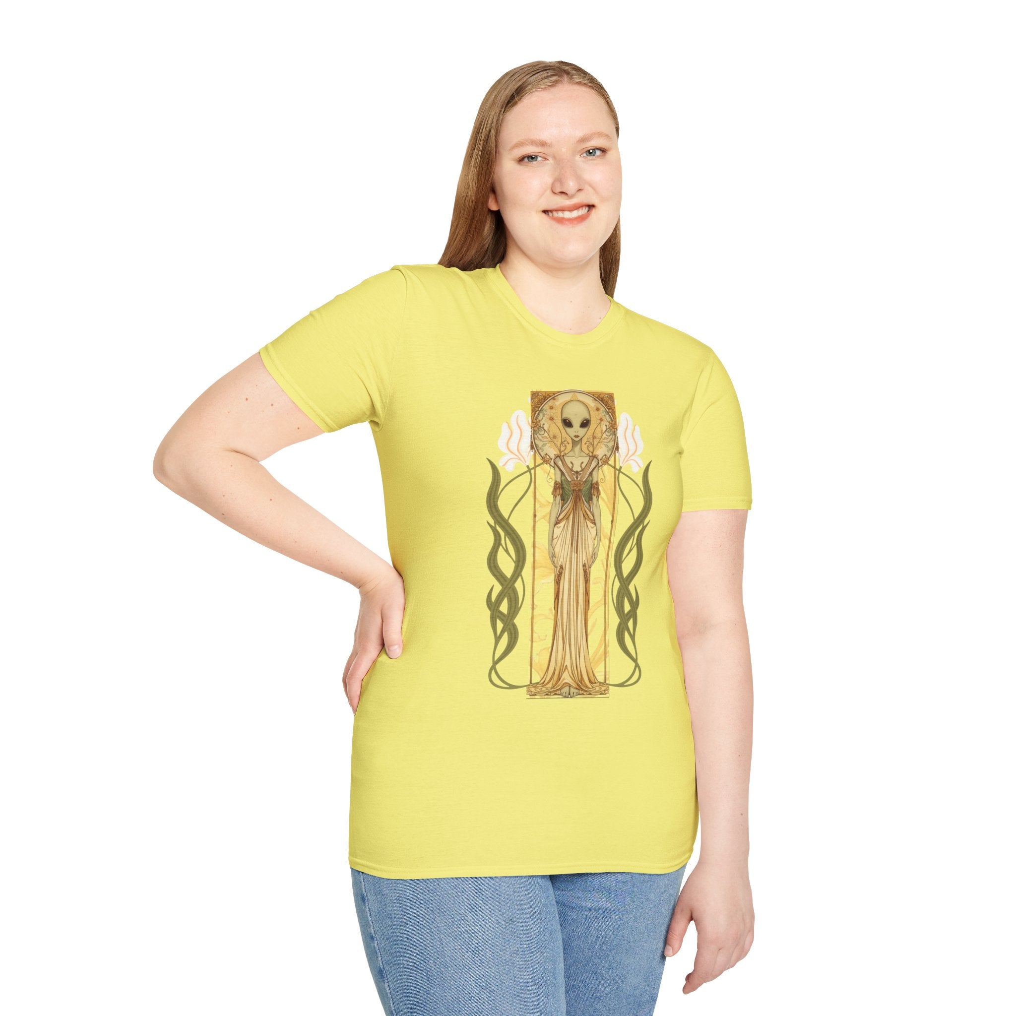 Alien Art Nouveau T-Shirt — 'Otherworldly Muse' Vintage-Style Extraterrestrial Tee
