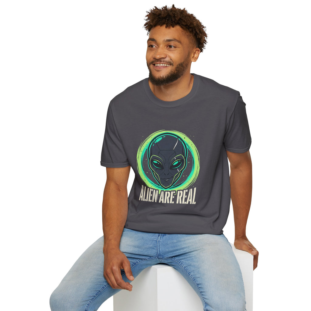 Alien Are Real T-Shirt — Neon Green Alien Face Graphic Tee