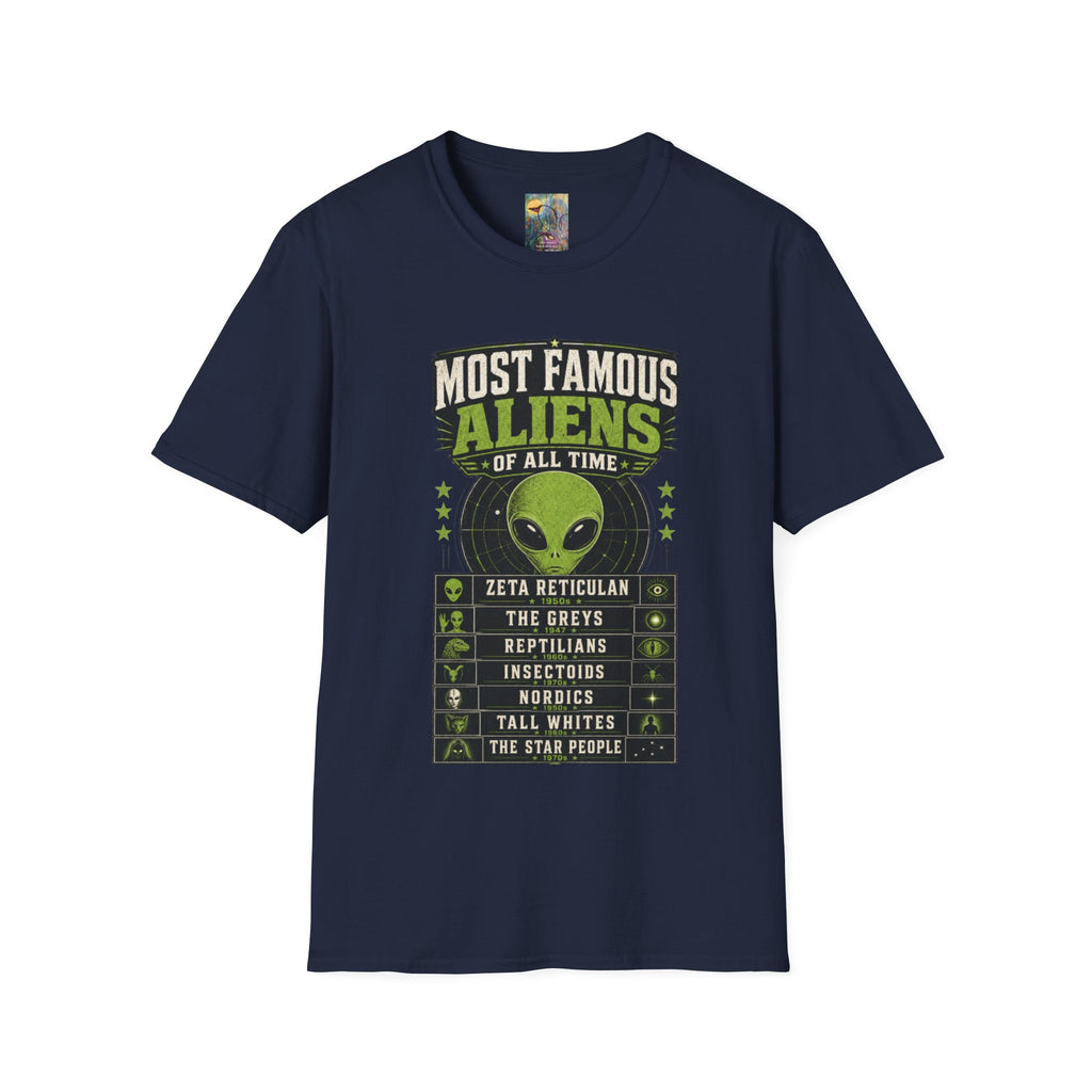 Most Famous Aliens T-Shirt — Retro Green Alien Graphic Tee