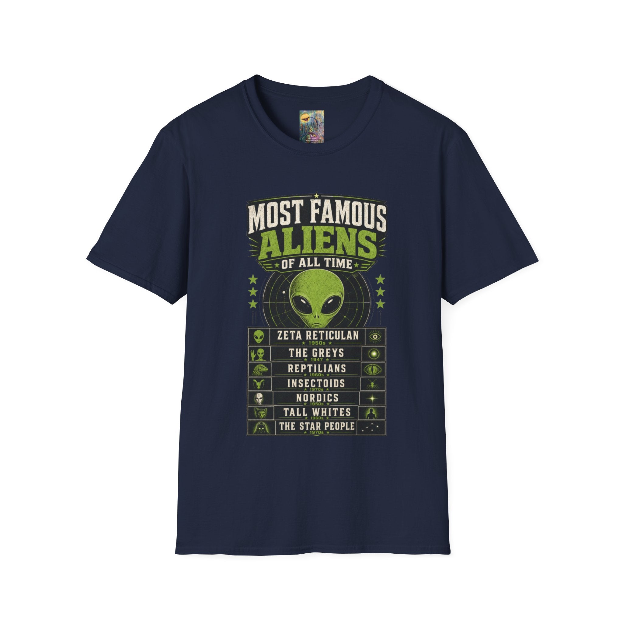 Most Famous Aliens T-Shirt — Retro Green Alien Graphic Tee