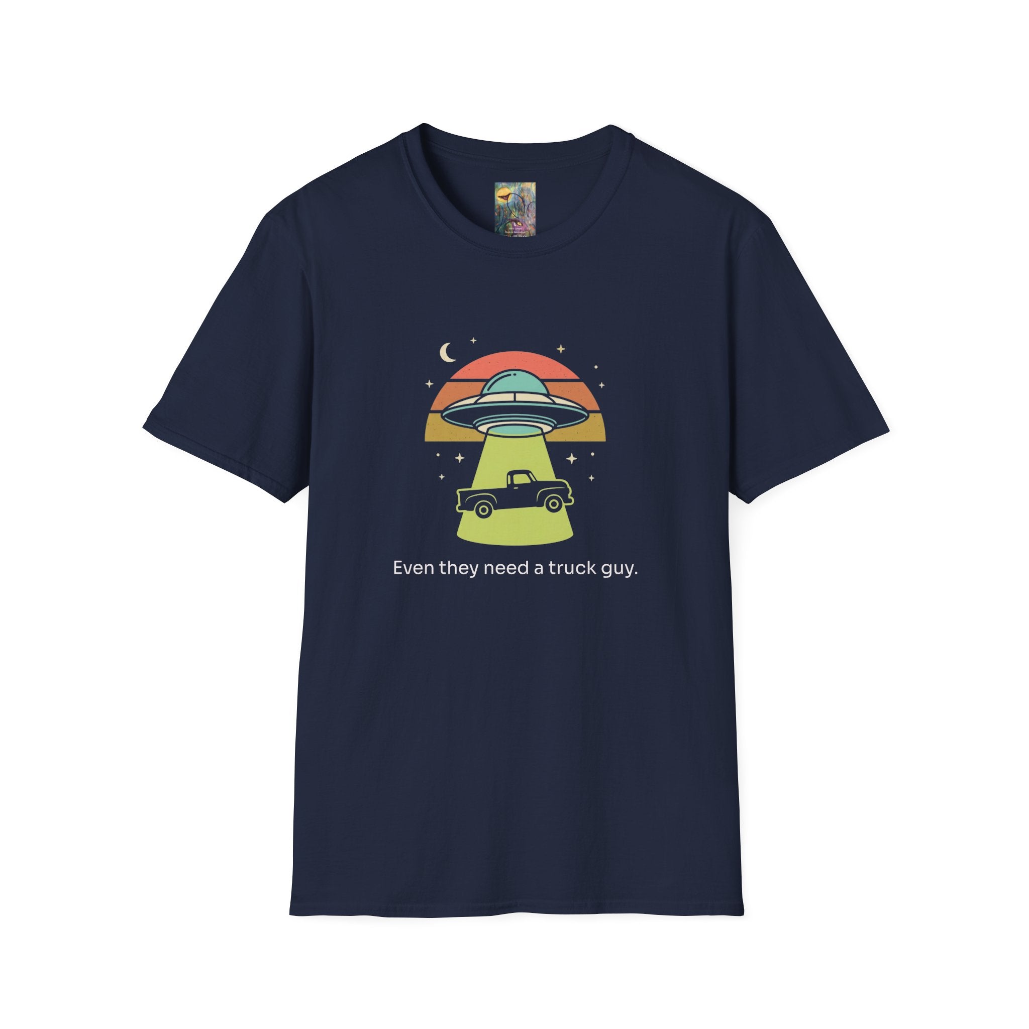 "Even Aliens need a truck guy" UFO Abduction T-Shirt — Retro Sunset Alien Tee