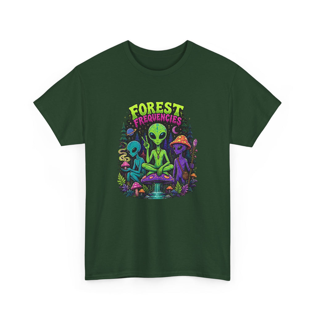 Forest Frequencies Alien T-Shirt — Psychedelic Mushroom Meditation Tee