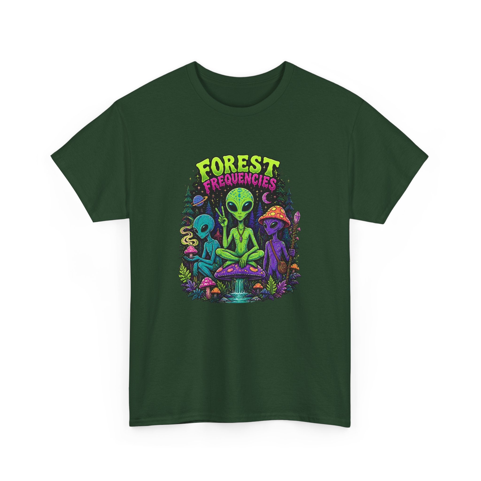 Forest Frequencies Alien T-Shirt — Psychedelic Mushroom Meditation Tee